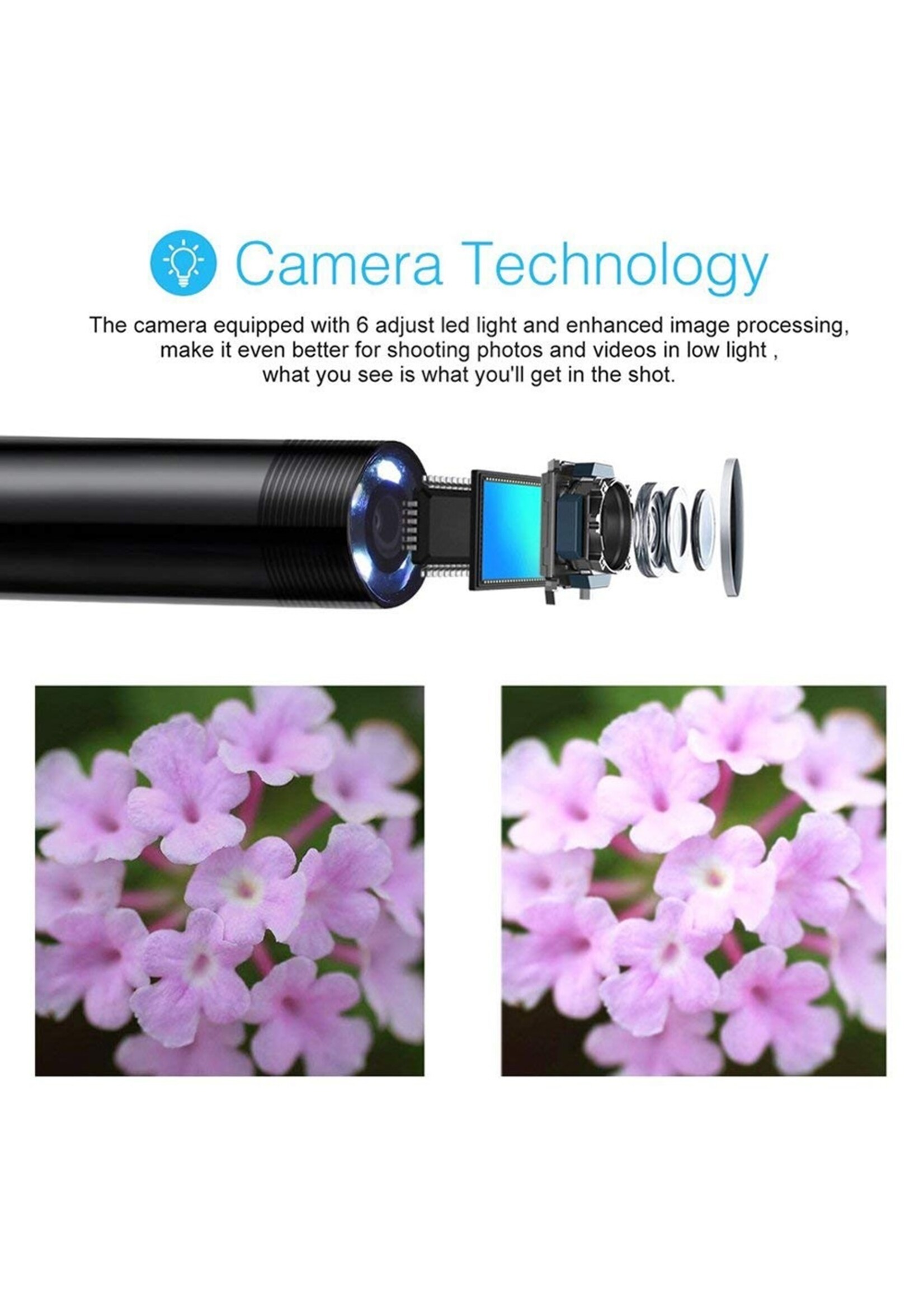 Harde kabel Micro USB Endoscoop LED  - Inspectiecamera - voor Android telefoon – Diverse lengte kabels. 5.5 mm Camera Diameter