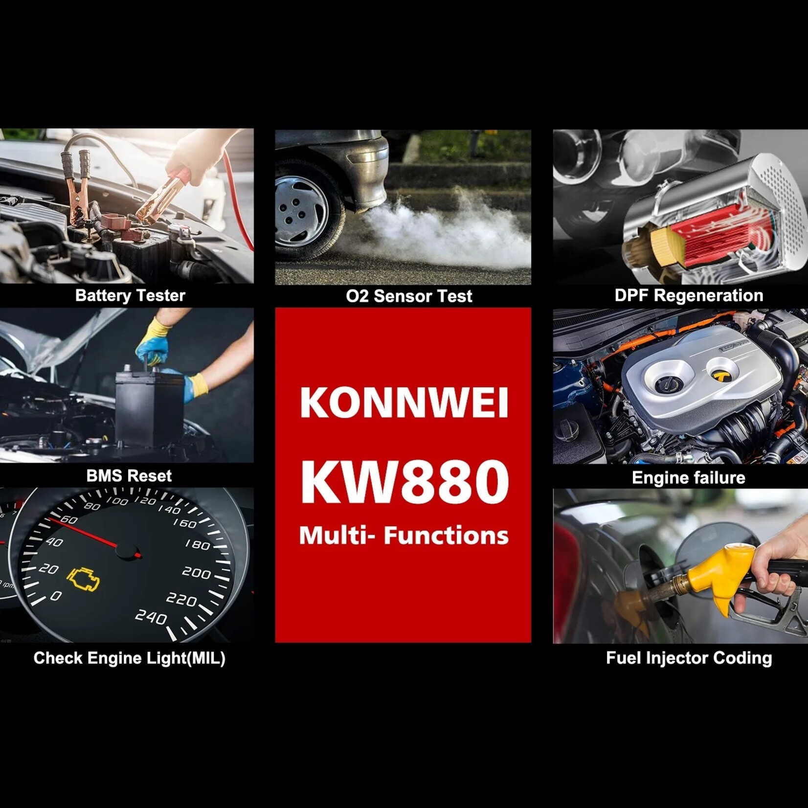 KONNWEI KW880 Auto OBDII Dianostic Tool & Autobatterijtester & Autobatterij Match 3 in 1.