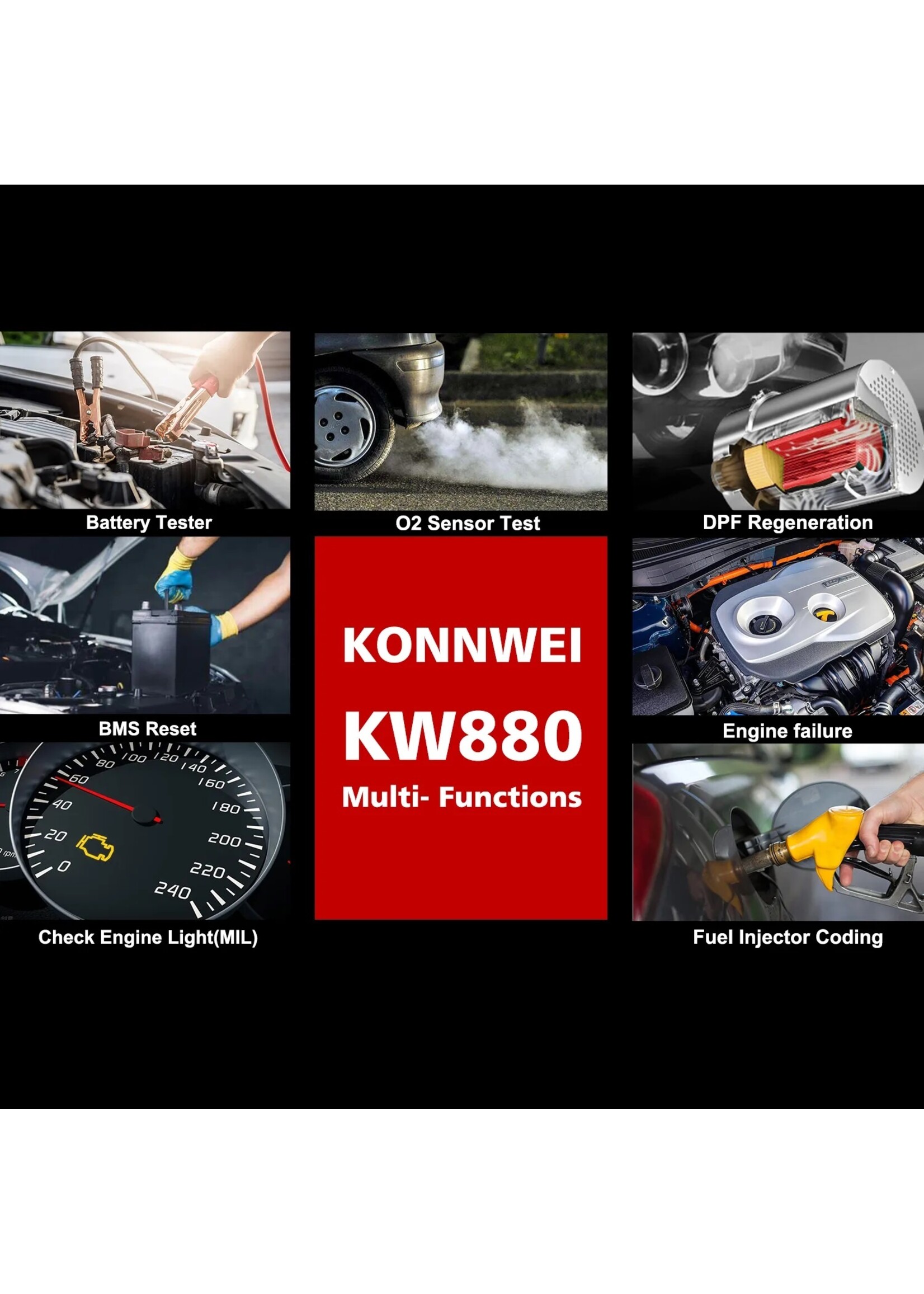 KONNWEI KW880 Auto OBDII Dianostic Tool & Autobatterijtester & Autobatterij Match 3 in 1.