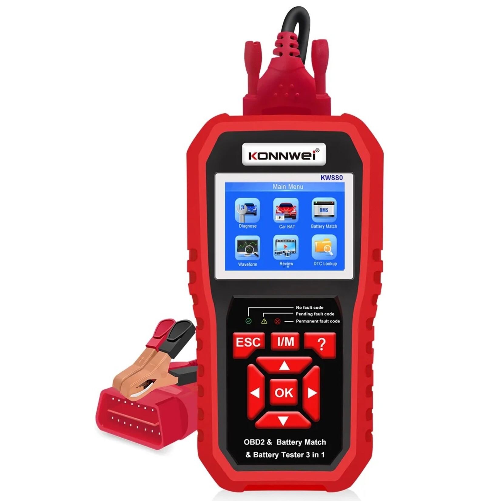 KONNWEI KW880 Auto OBDII Dianostic Tool & Autobatterijtester & Autobatterij Match 3 in 1.