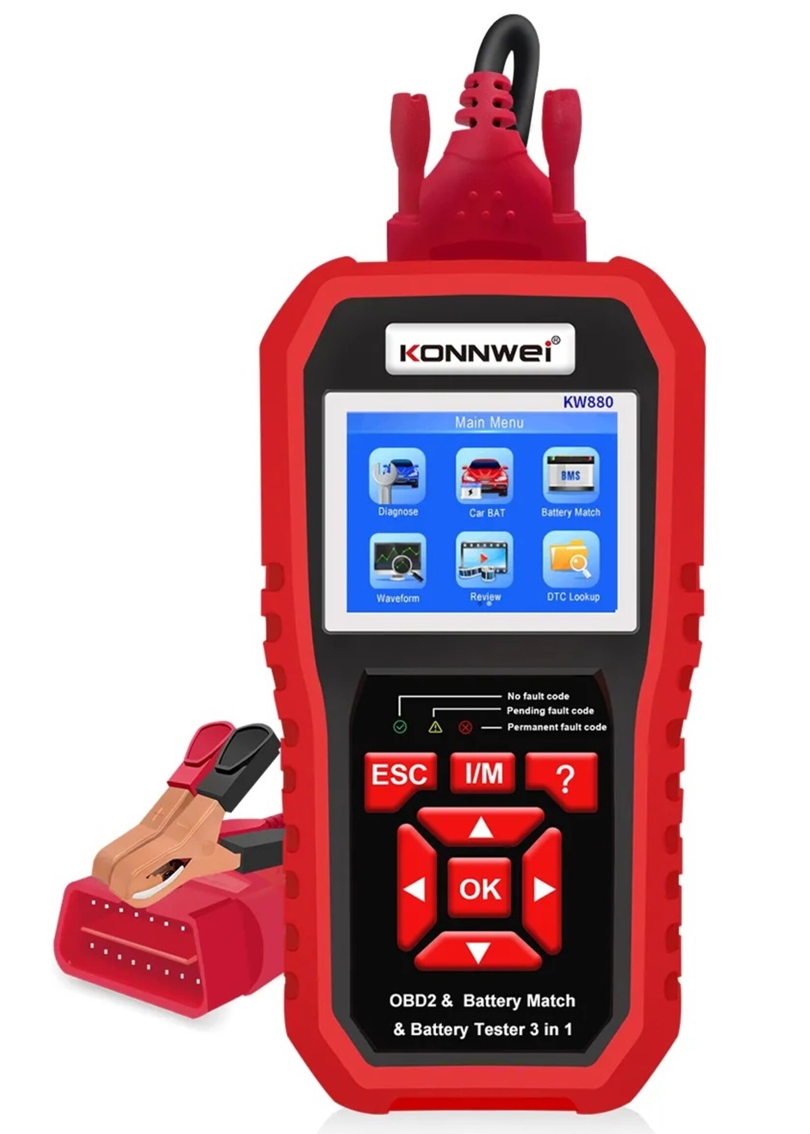 KONNWEI KW880 Auto OBDII Dianostic Tool & Autobatterijtester & Autobatterij Match 3 in 1.