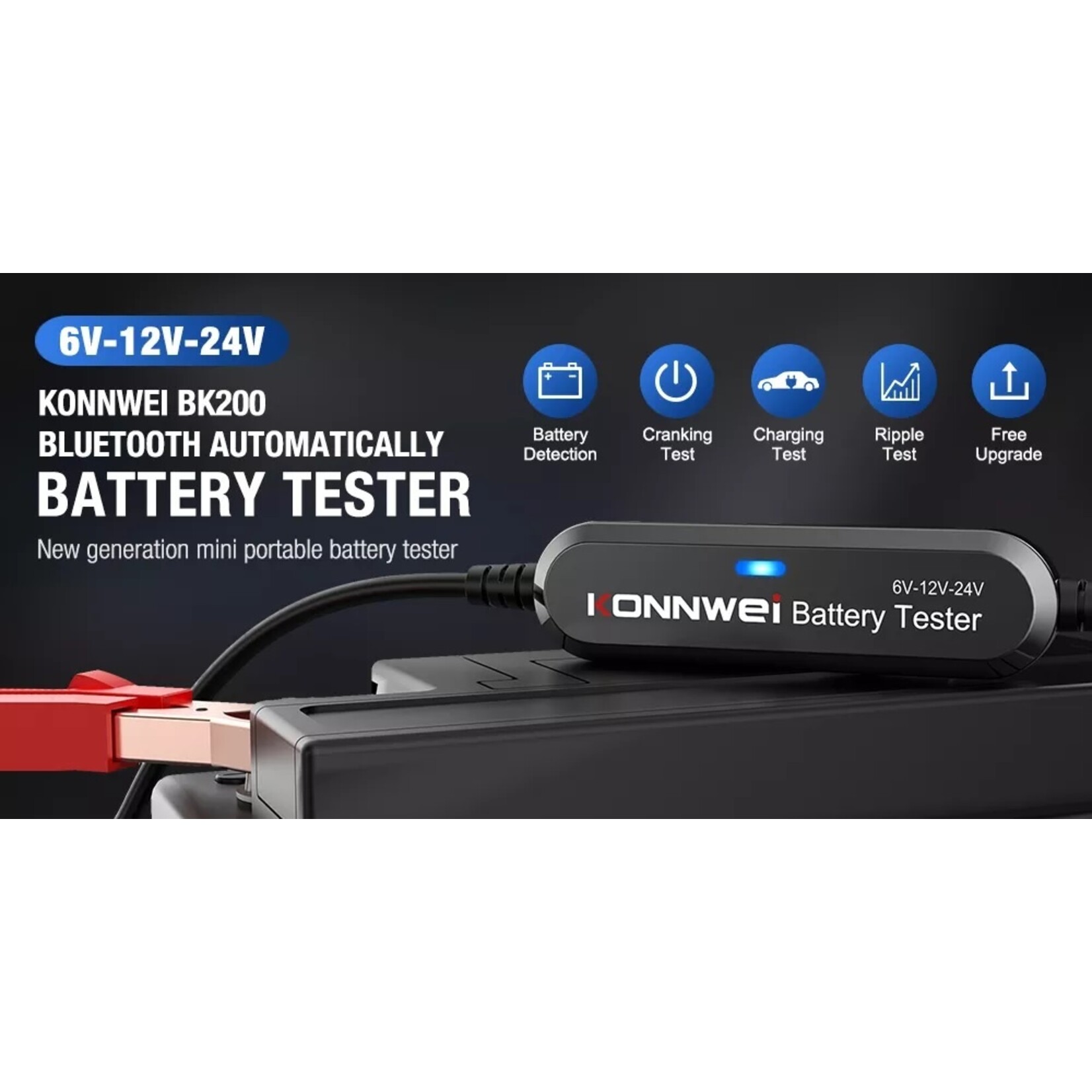 KONNWEI KONNWEI BK200 Bluetooth 5.0 Auto Motor Batterij Tester 6V/12V/24V Batterij Analyzer 100 tot 2000 CCA Opladen Zwengelen Test Tools voor de Auto