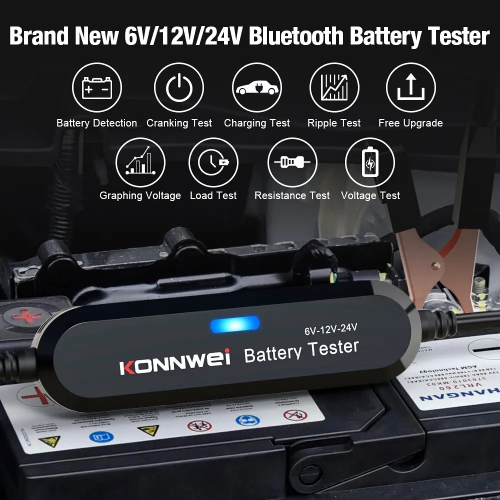 KONNWEI KONNWEI BK200 Bluetooth 5.0 Auto Motor Batterij Tester 6V/12V/24V Batterij Analyzer 100 tot 2000 CCA Opladen Zwengelen Test Tools voor de Auto