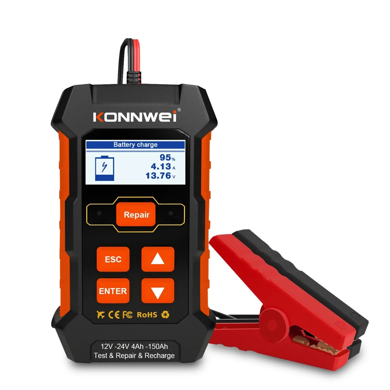 KONNWEI KW520 12V 24V auto-accutester oplader en batterijreparatietool 3 in 1 diagnosescanner 100-2000CCA batterijtester KONNWEI