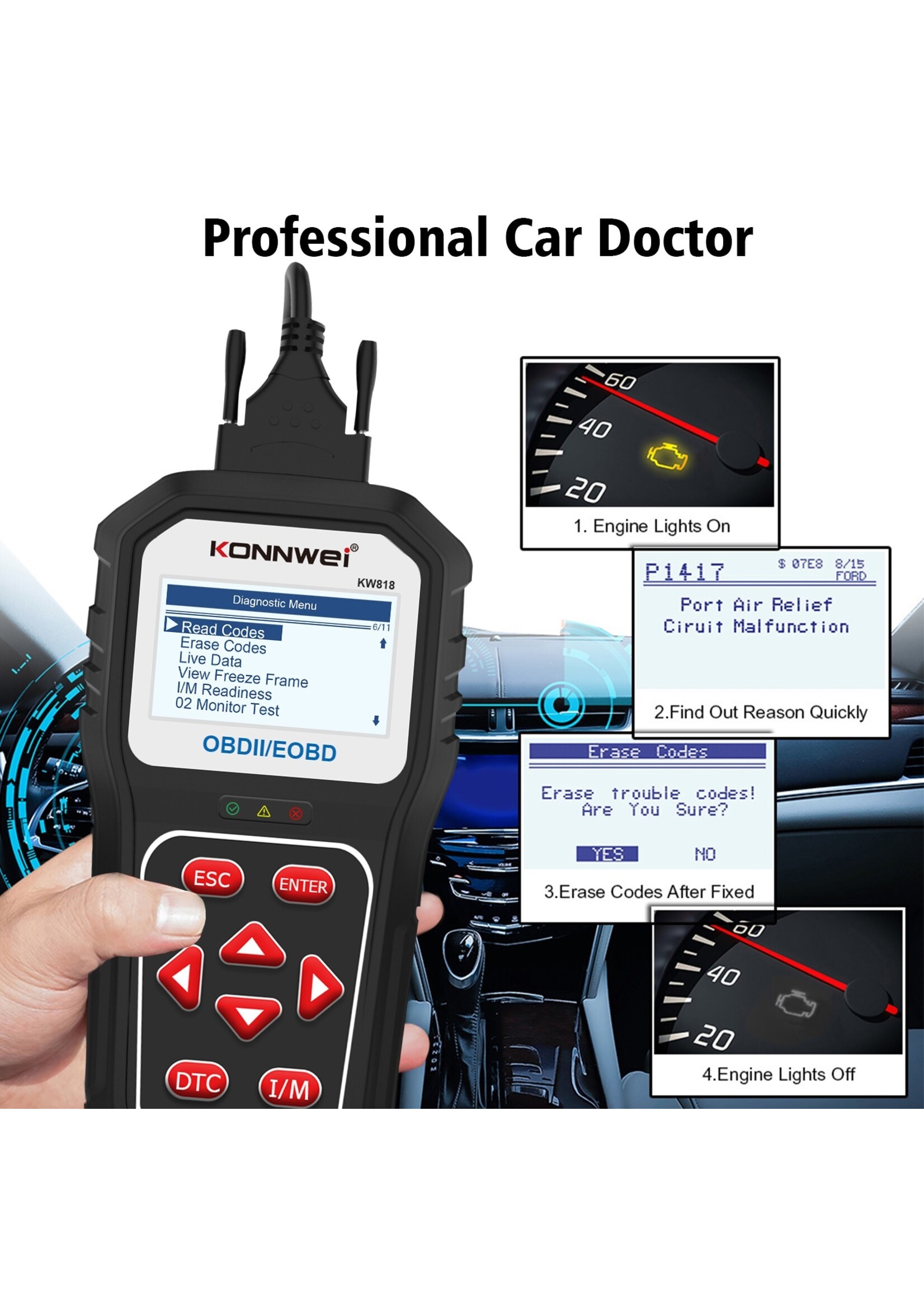 KONNWEI KONNWEI KW818 auto-OBDII-diagnosescanner met upgradetool Algemene Bluetooth