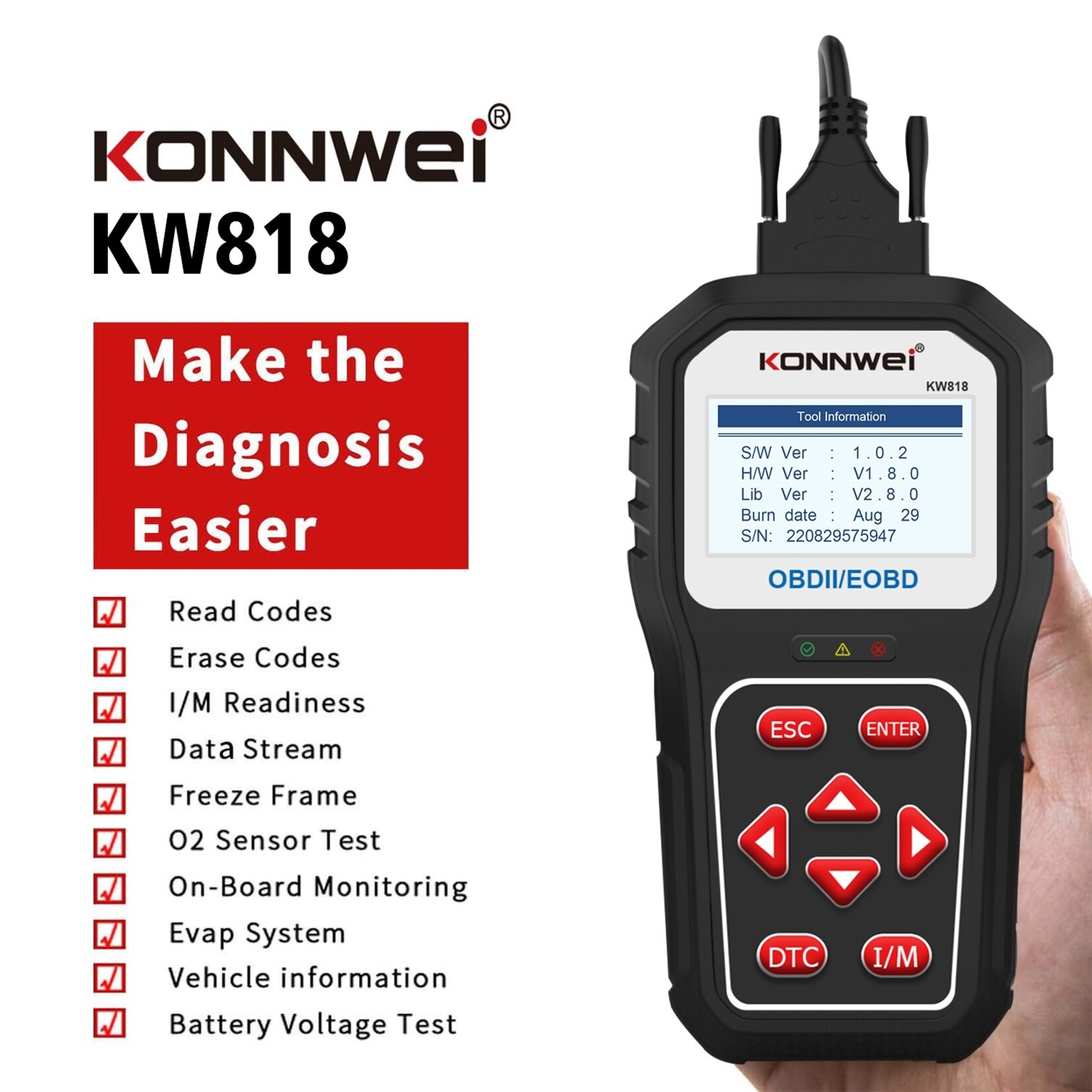 KONNWEI KONNWEI KW818 auto-OBDII-diagnosescanner met upgradetool Algemene Bluetooth