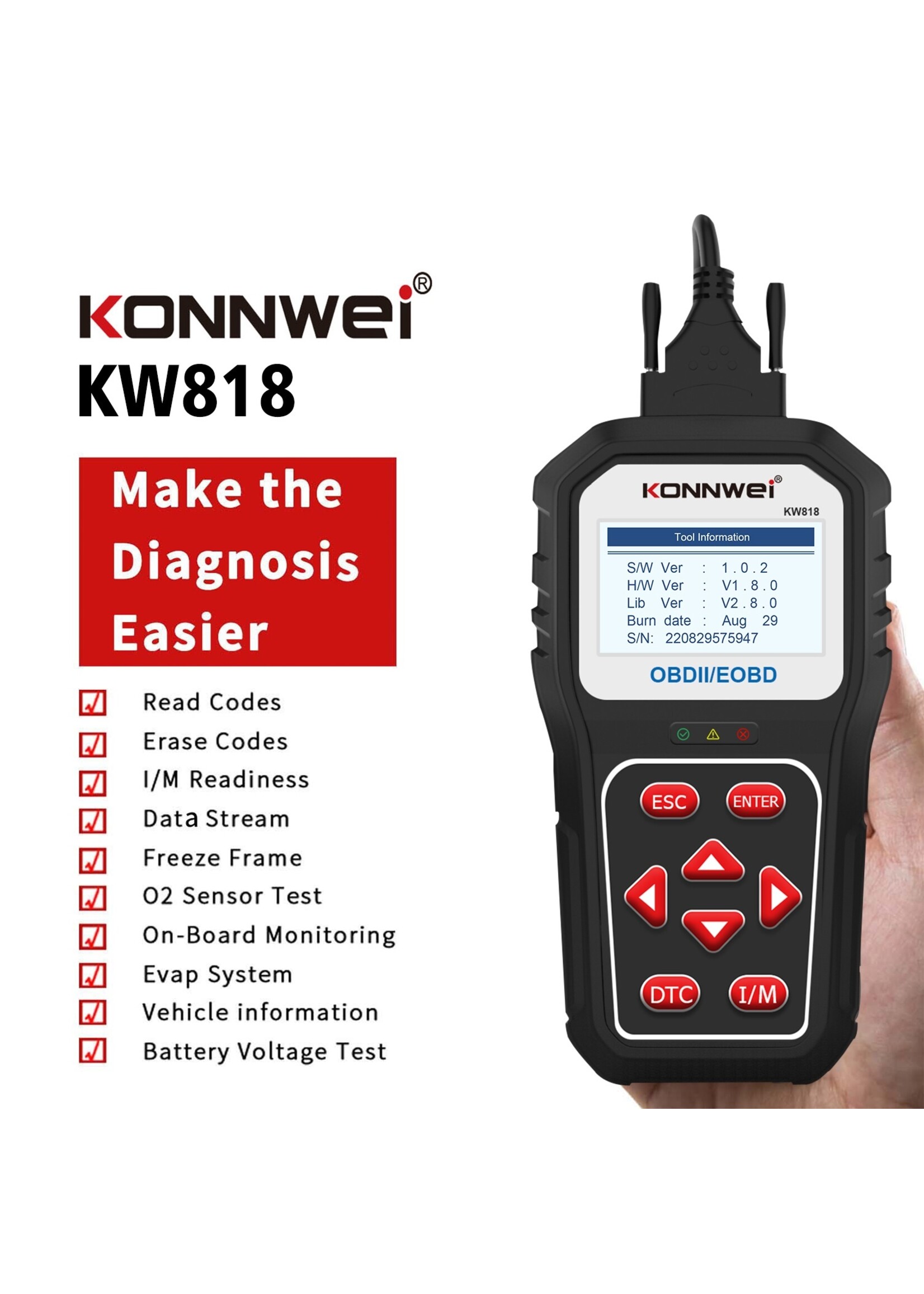 KONNWEI KONNWEI KW818 auto-OBDII-diagnosescanner met upgradetool Algemene Bluetooth