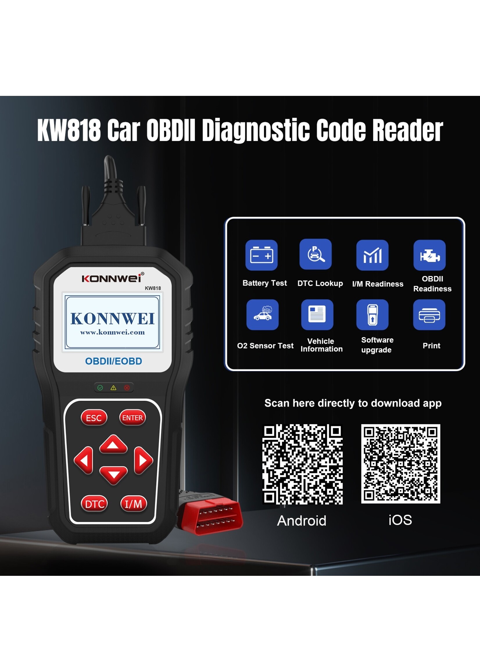 KONNWEI KONNWEI KW818 auto-OBDII-diagnosescanner met upgradetool Algemene Bluetooth