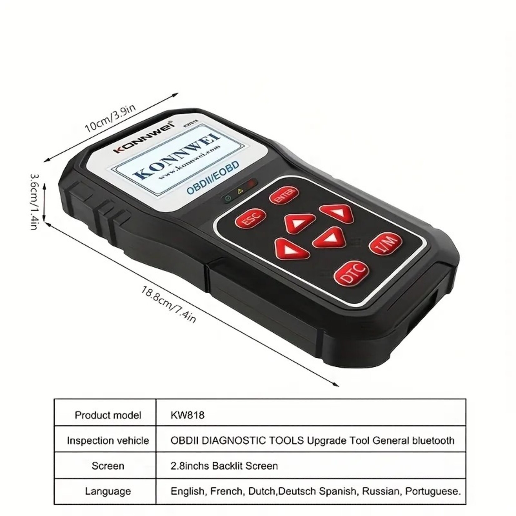 KONNWEI KONNWEI KW818 auto-OBDII-diagnosescanner met upgradetool Algemene Bluetooth