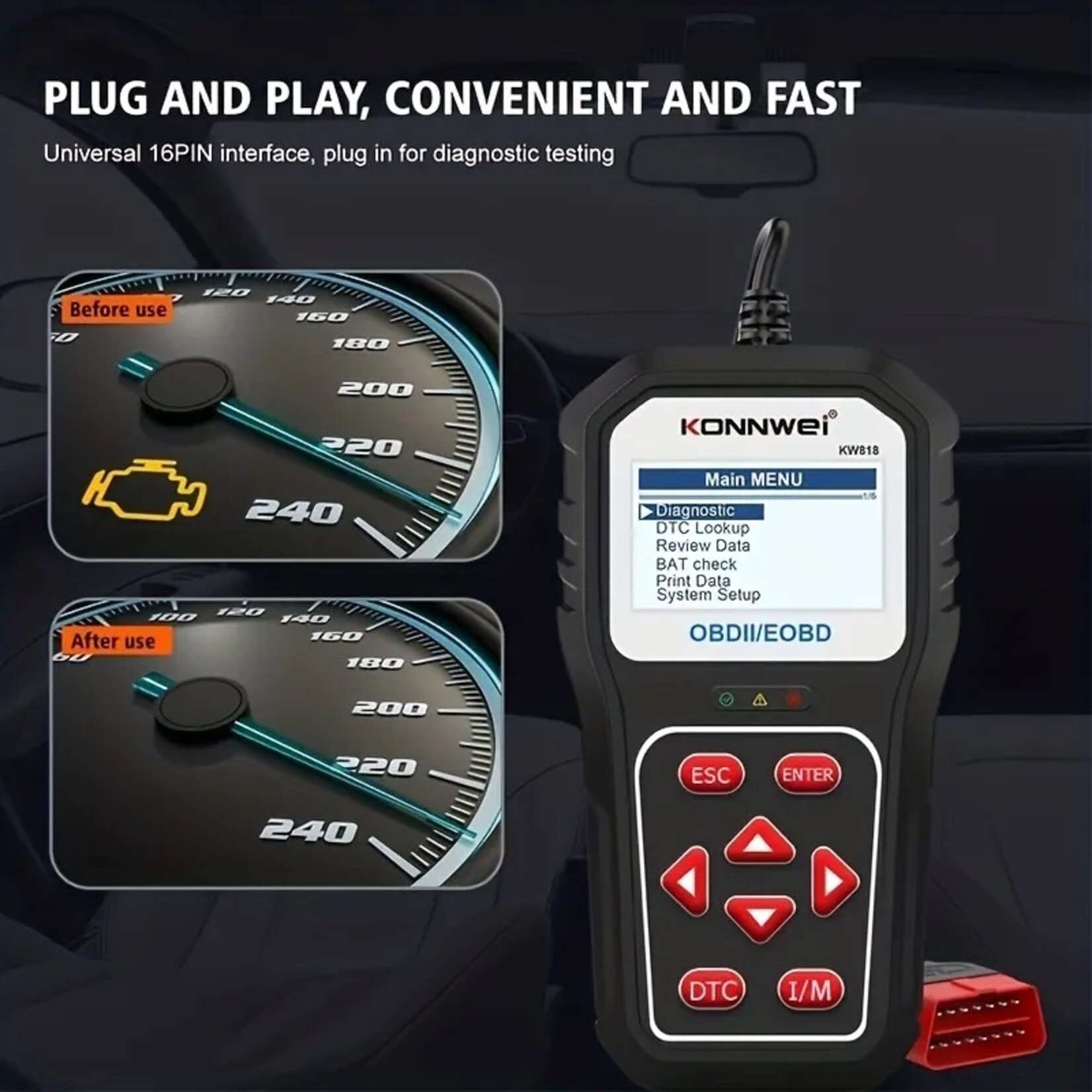 KONNWEI KONNWEI KW818 auto-OBDII-diagnosescanner met upgradetool Algemene Bluetooth