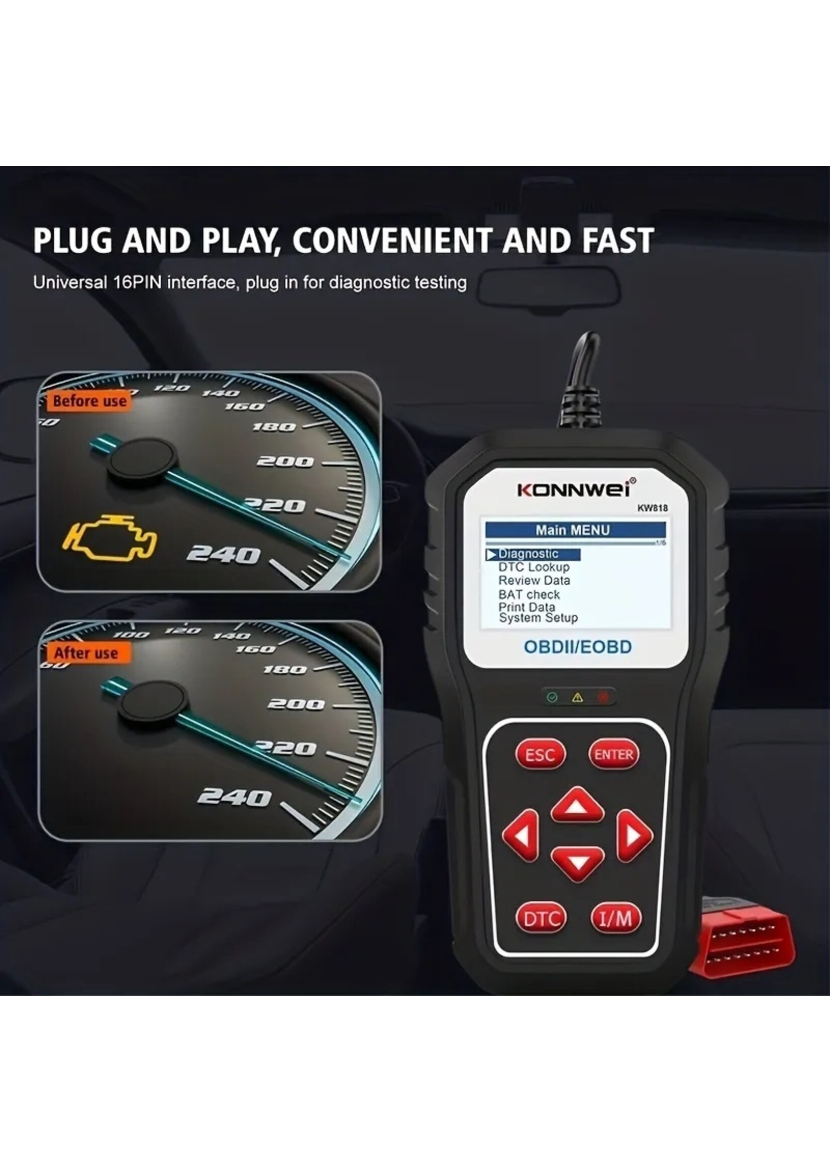 KONNWEI KONNWEI KW818 auto-OBDII-diagnosescanner met upgradetool Algemene Bluetooth