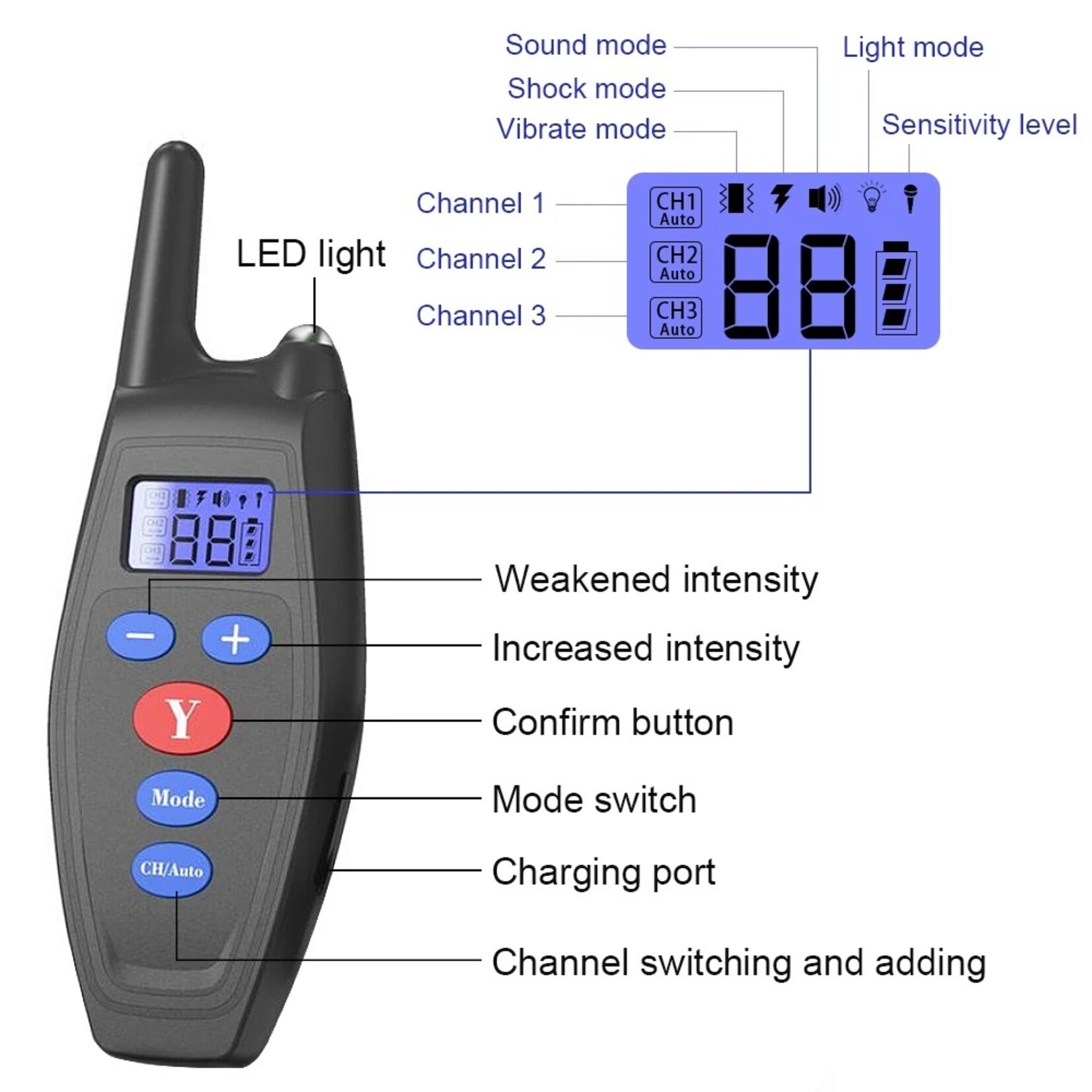 2 In 1 Hond Trainingshalsband Anti Bark 300M Afstandsbediening Elektrische Schok Trillingen Geluid Geen Blaffen Training hond Accessoires