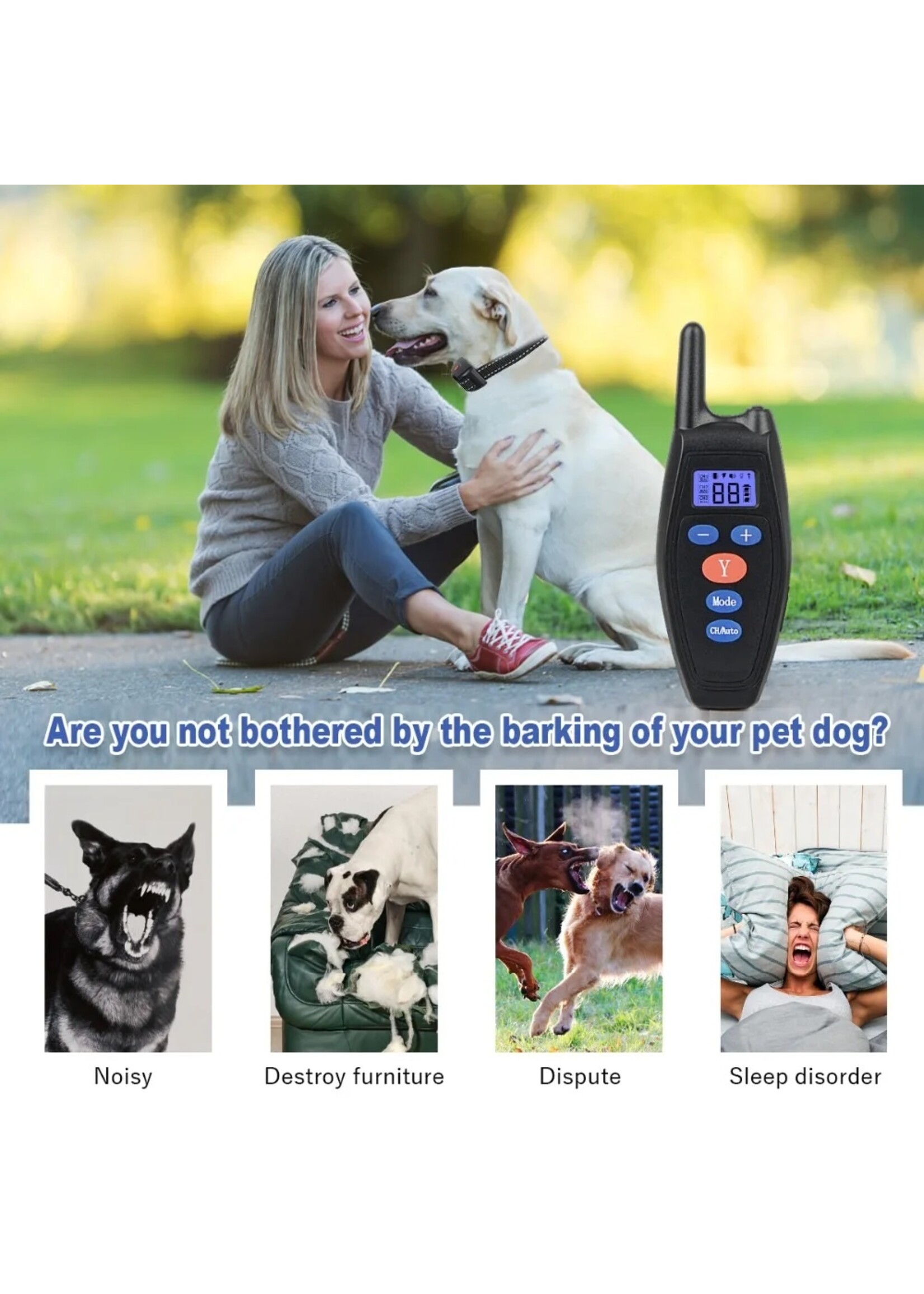2 In 1 Hond Trainingshalsband Anti Bark 300M Afstandsbediening Elektrische Schok Trillingen Geluid Geen Blaffen Training hond Accessoires