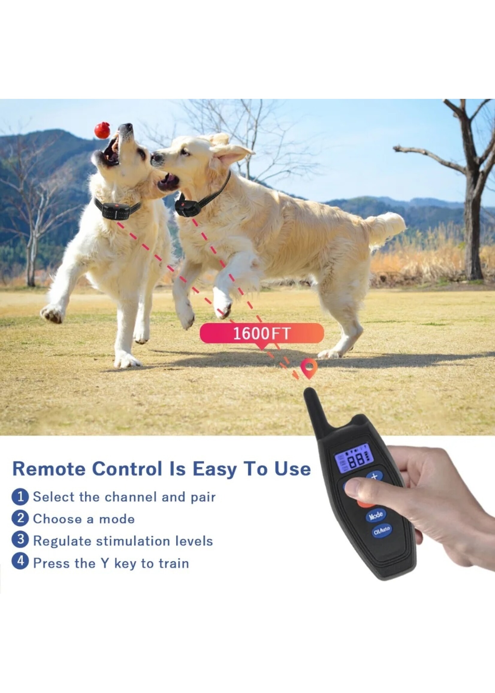 2 In 1 Hond Trainingshalsband Anti Bark 300M Afstandsbediening Elektrische Schok Trillingen Geluid Geen Blaffen Training hond Accessoires