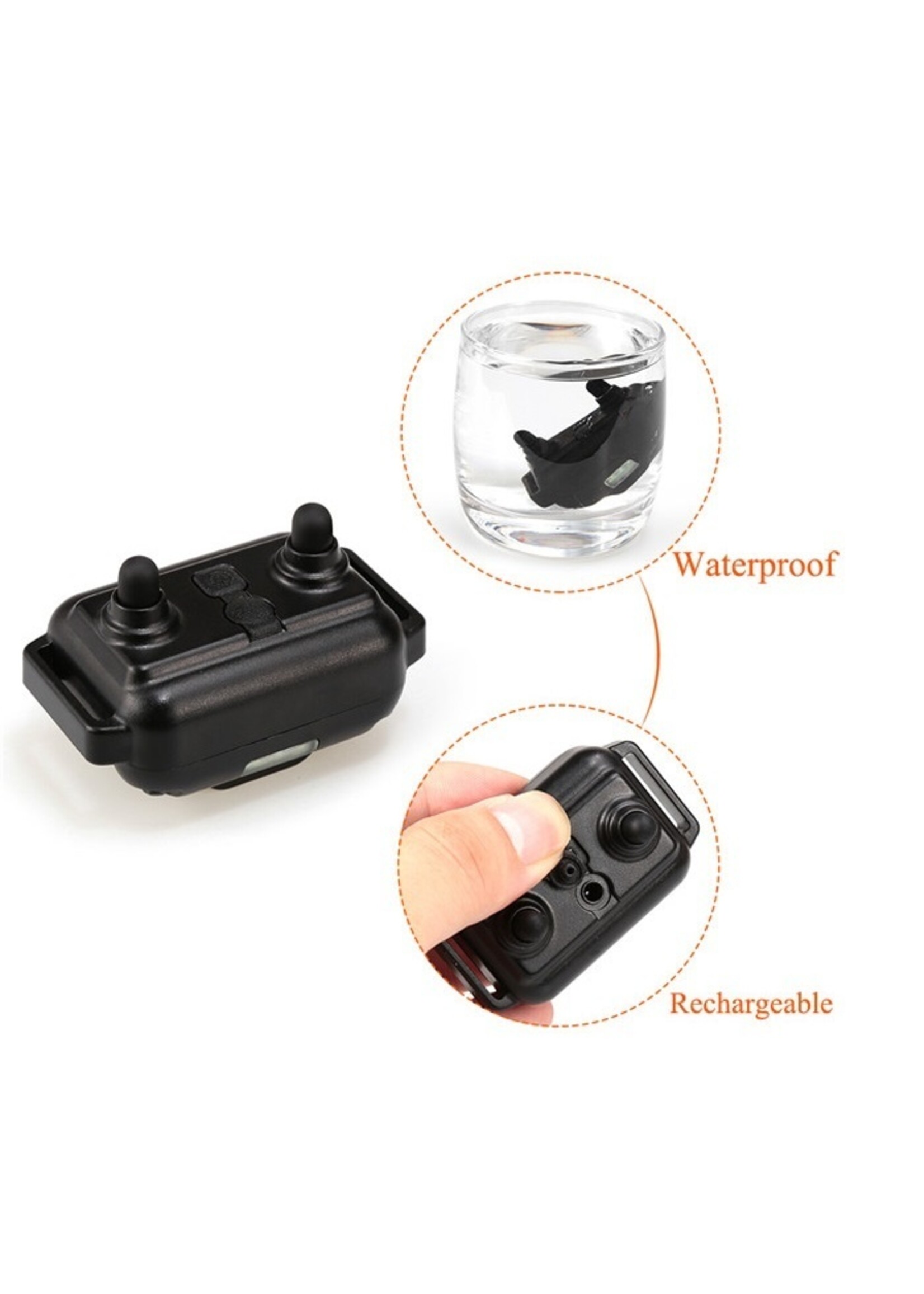 (Geen Schok) Trainingshalsband - waterbestendig - trilling/licht/geluid - 300 m bereik voor 1 hond