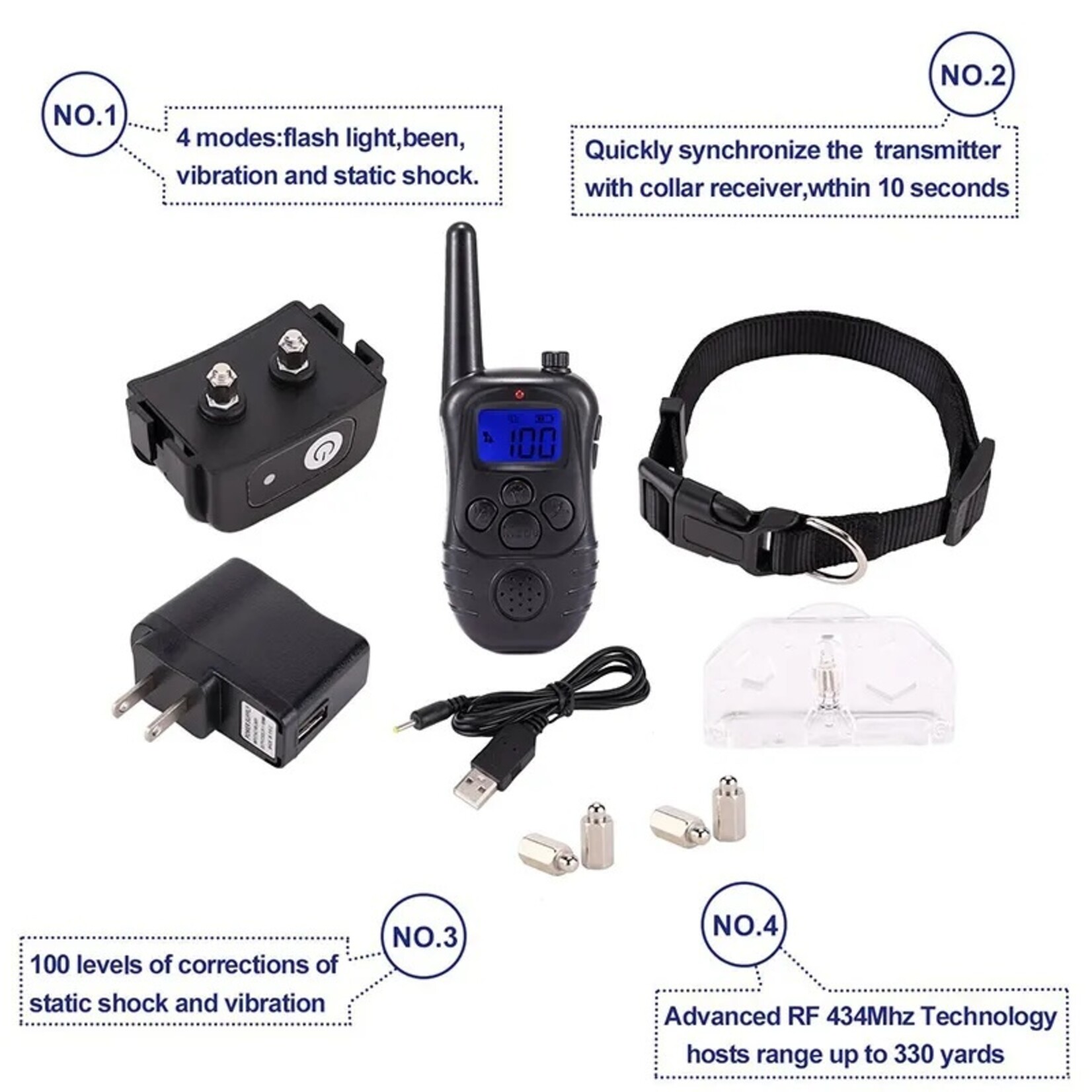 250M Elektronische hondentrainingshalsbanden met afstandsbediening en LCD-blauw scherm
