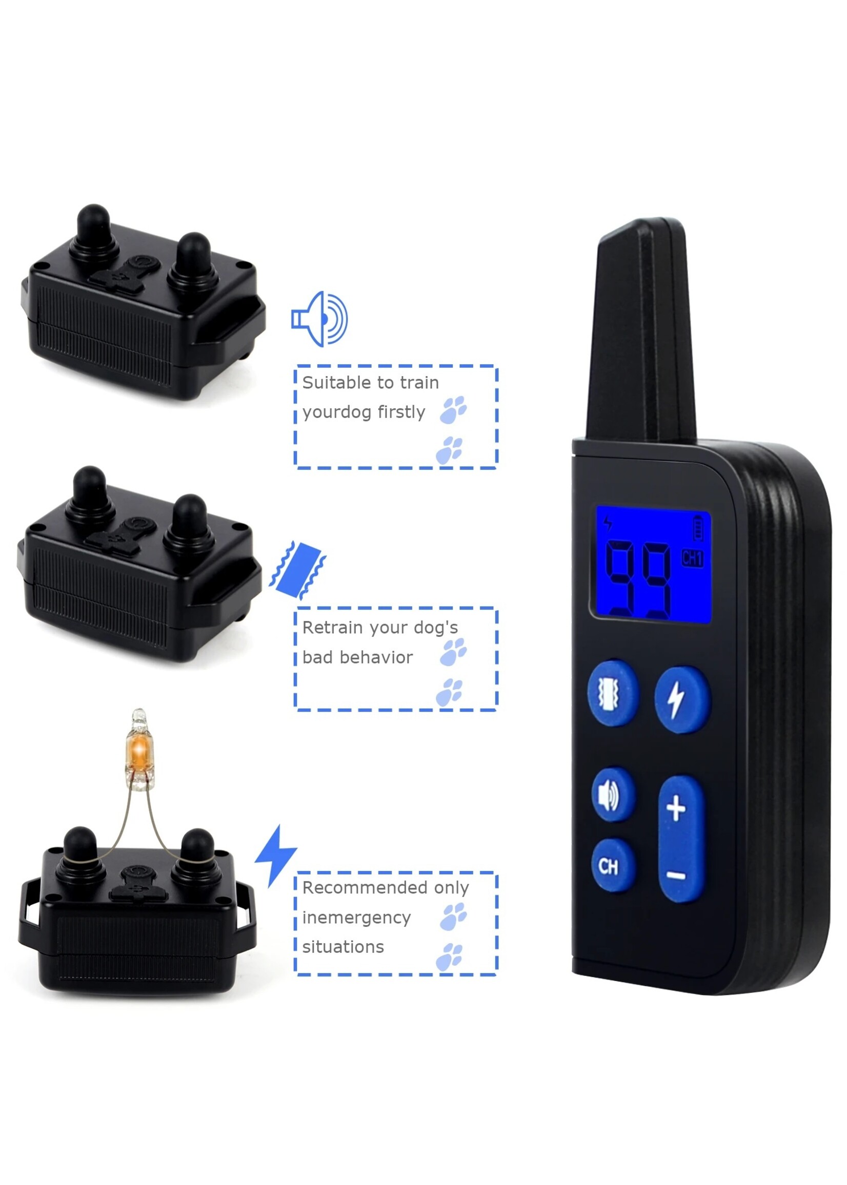 Hondentrainingshalsband Afstandsbediening Elektrische schok Geluid Oplaadbaar Voor kleine grote Honden trainingsaccessoires 99 niveaus