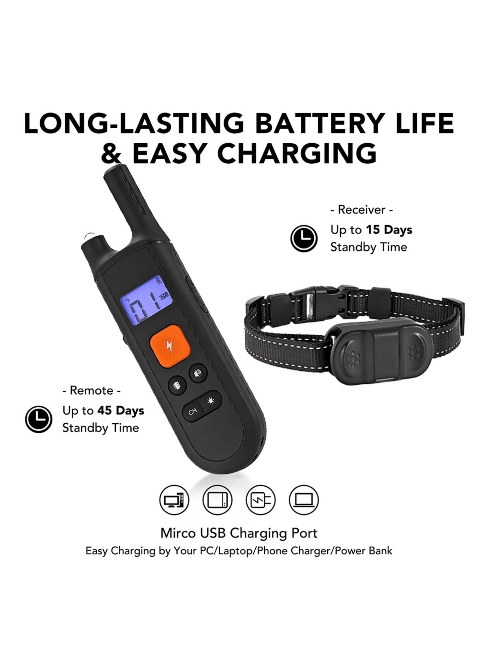 Hondentrainingshalsband voor alle honden Huisdier met LCD Oplaadbare USB Anti-blafschok Trilling geluid Trainingshalsband