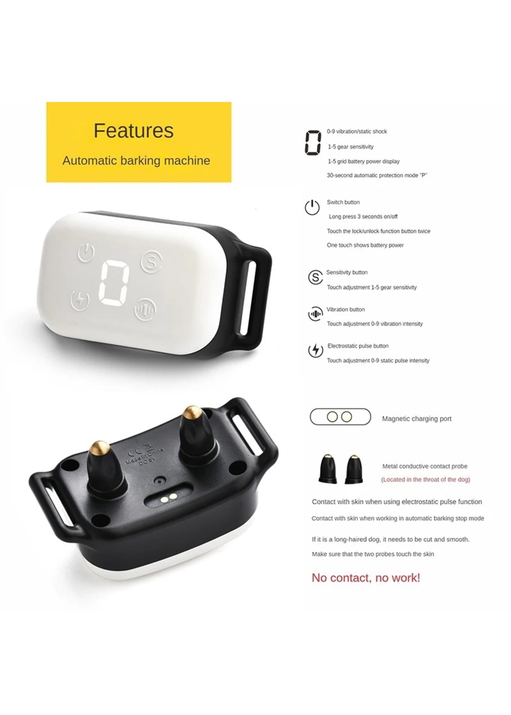 Slimme automatische anti-blaf halsband Oplaadbare blafstopper Stop met blaffen HD Digitaal display IP67 Waterdichte halsband voor honden