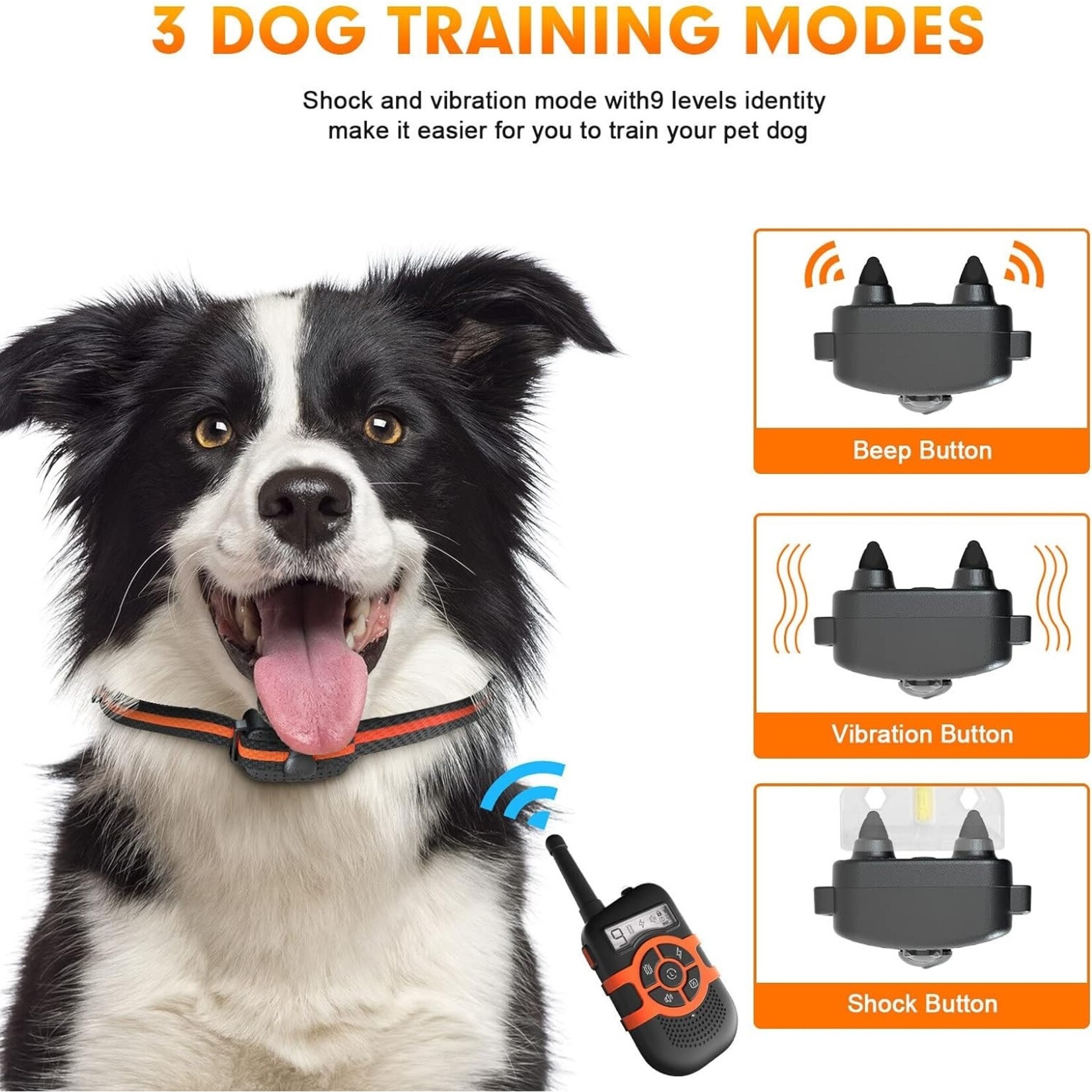 Honden Trainingshalsbanden met vergrendelknop om onbedoelde bediening te voorkomen. Elektronische schokhalsband Waterdichte oplaadbare batterij tot 300 meter afstandsbedieningsbereik