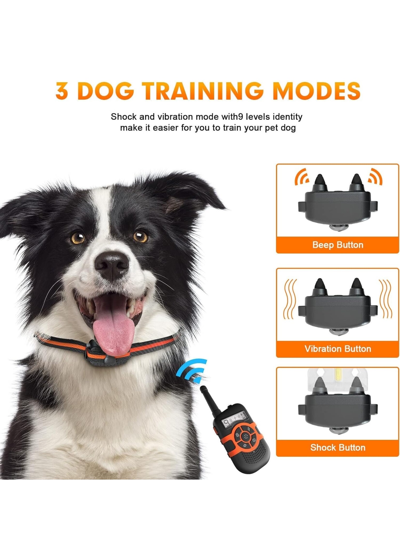 Honden Trainingshalsbanden met vergrendelknop om onbedoelde bediening te voorkomen. Elektronische schokhalsband Waterdichte oplaadbare batterij tot 250 meter afstandsbedieningsbereik