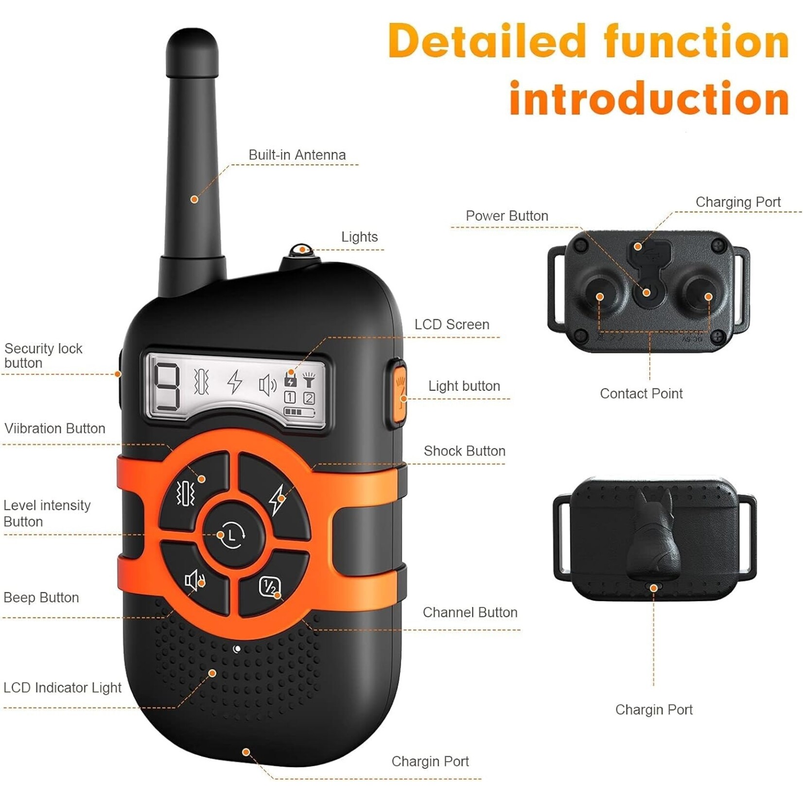 Honden Trainingshalsbanden met vergrendelknop om onbedoelde bediening te voorkomen. Elektronische schokhalsband Waterdichte oplaadbare batterij tot 250 meter afstandsbedieningsbereik