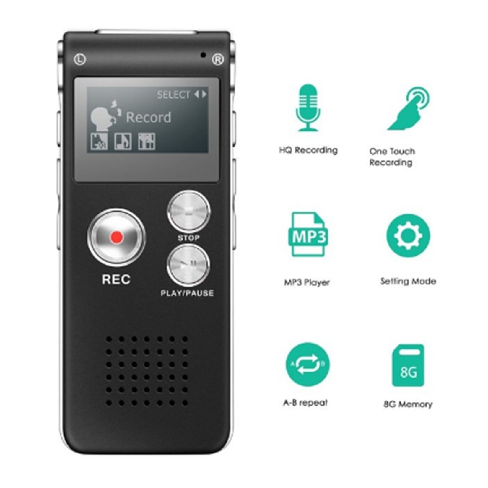 Voice Recorder Premium - Stereo Opname - Met MP3 Speler functie