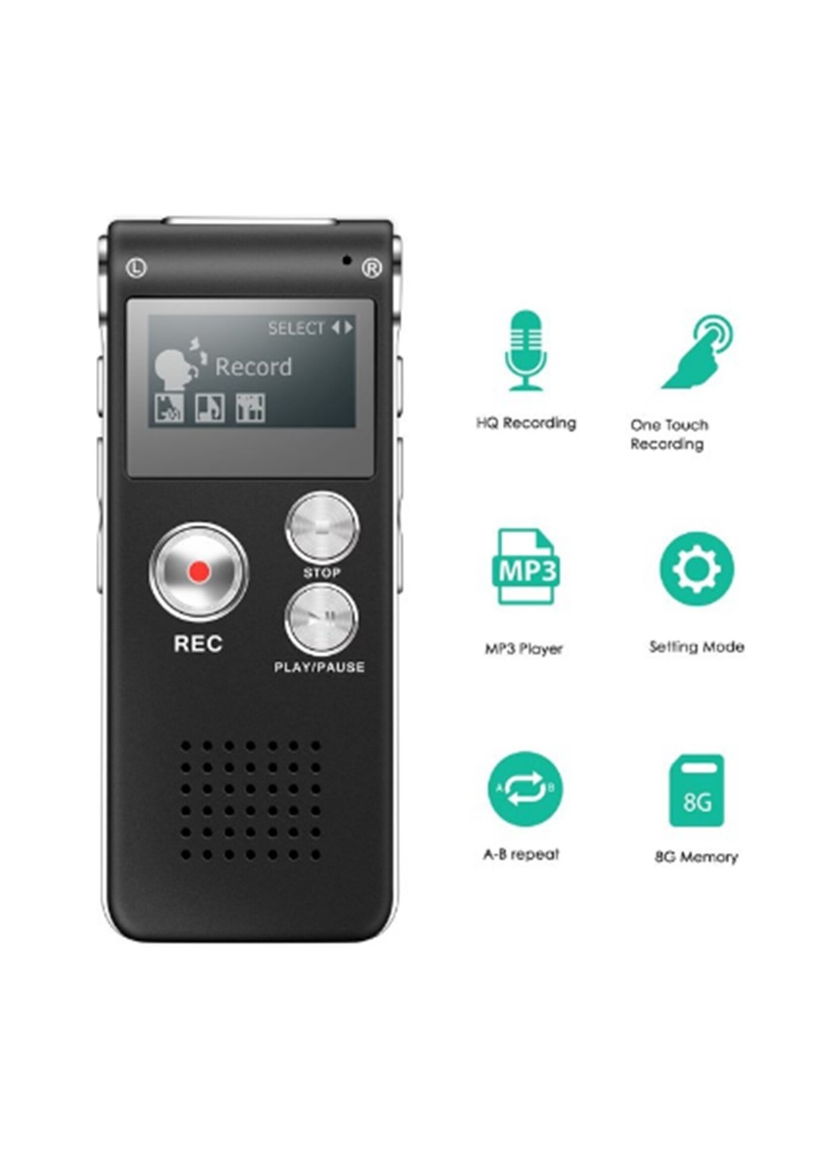 Voice Recorder Premium - Stereo Opname - Met MP3 Speler functie