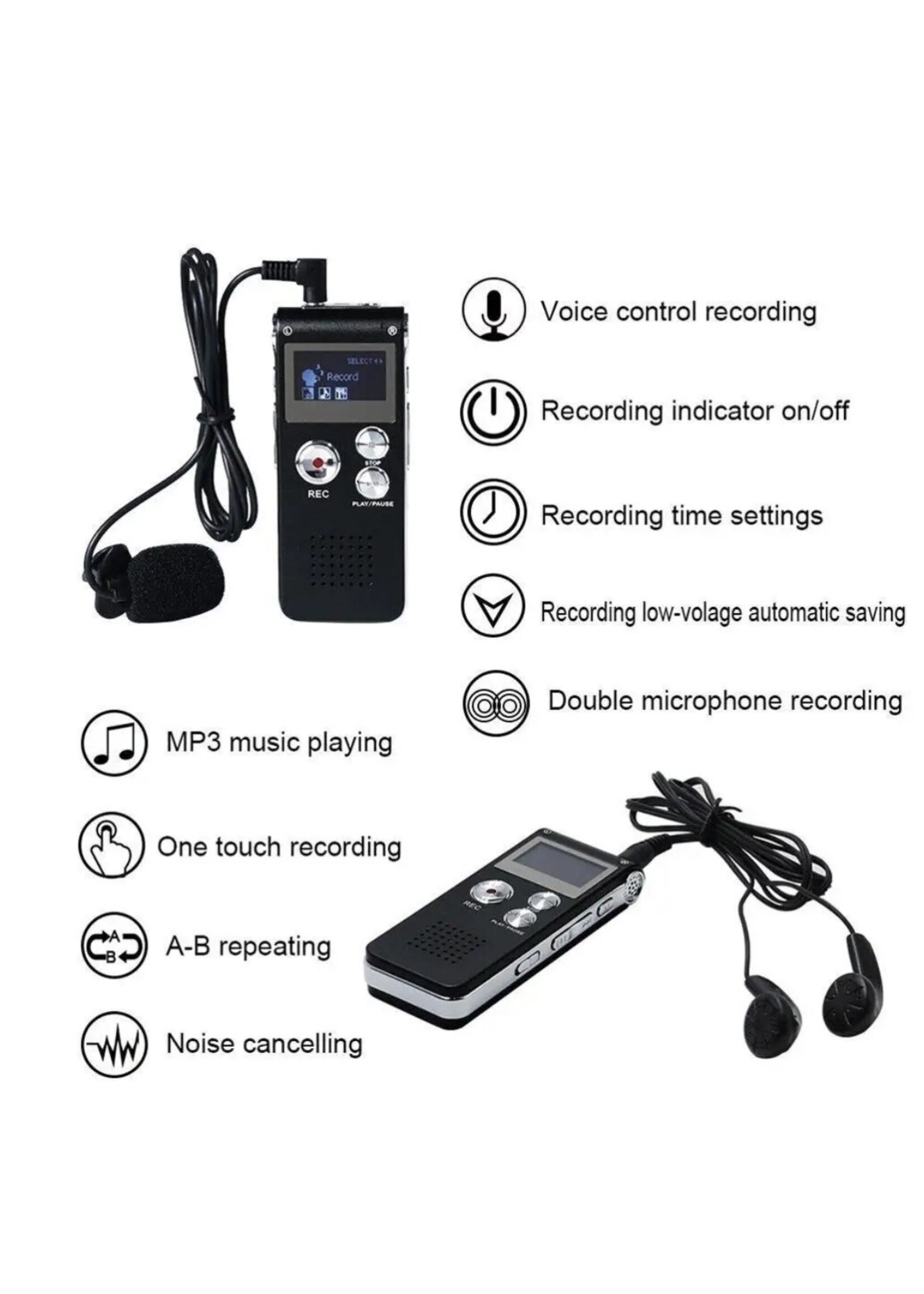 Digitale Voice Recorder Premium - Stereo Opname – 32GB - Met MP3 Speler functie