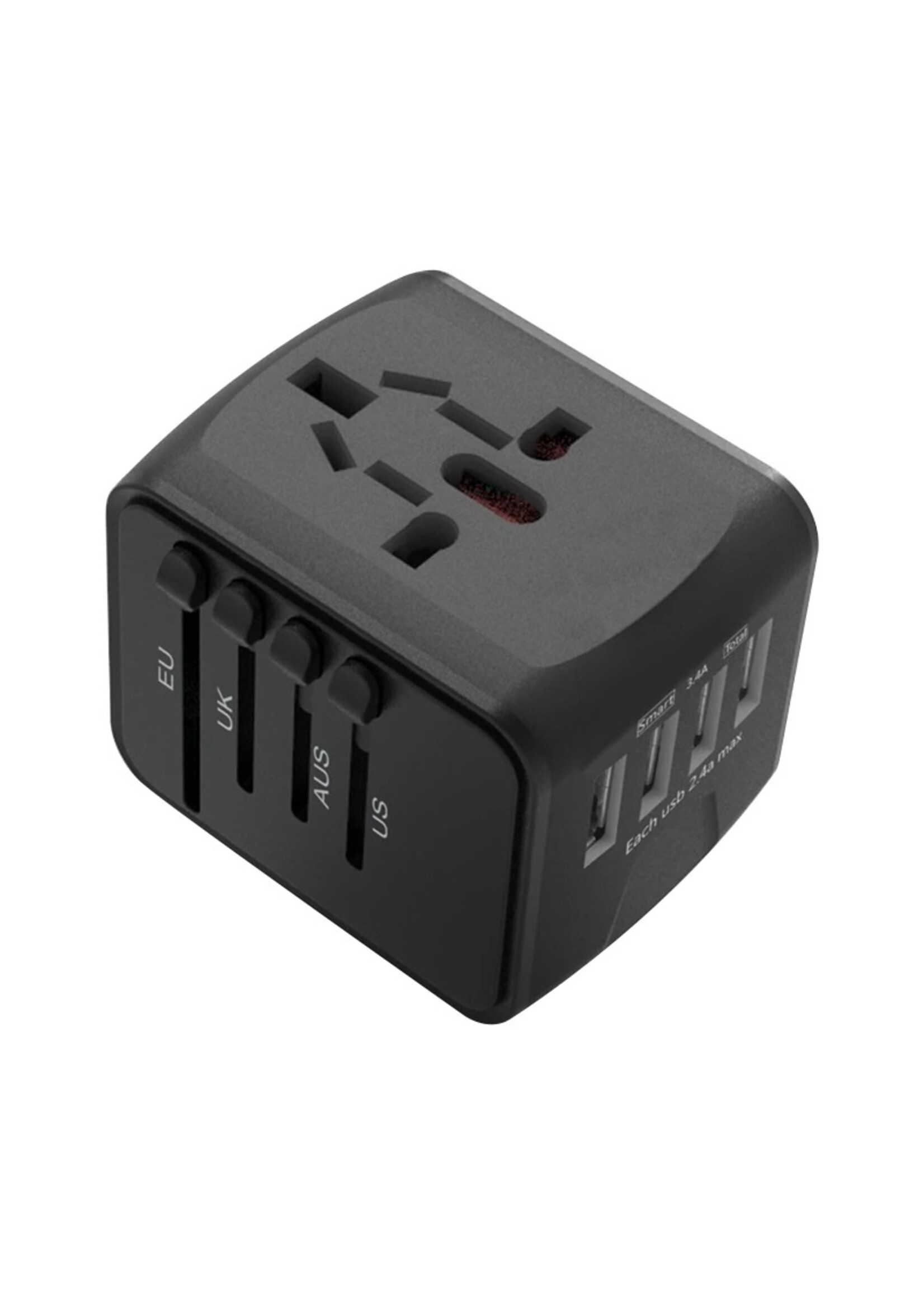 Universele Reislader Adapter Internationale Stopcontact Connector Adapter Reisstekker met 3.4A 4 USB US/EU/AU/UK Plug
