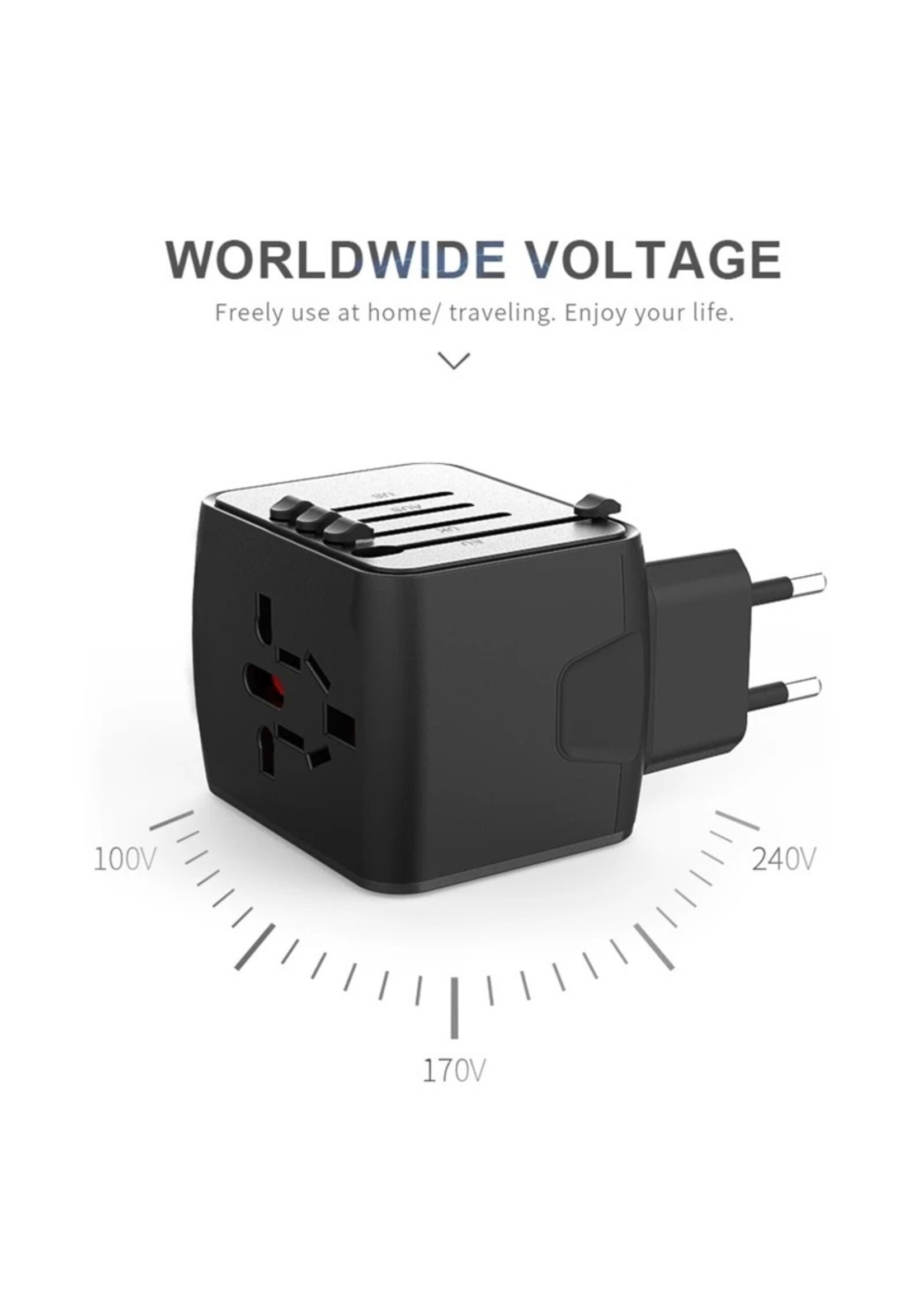 Universele Reislader Adapter Internationale Stopcontact Connector Adapter Reisstekker met 3.4A 4 USB US/EU/AU/UK Plug