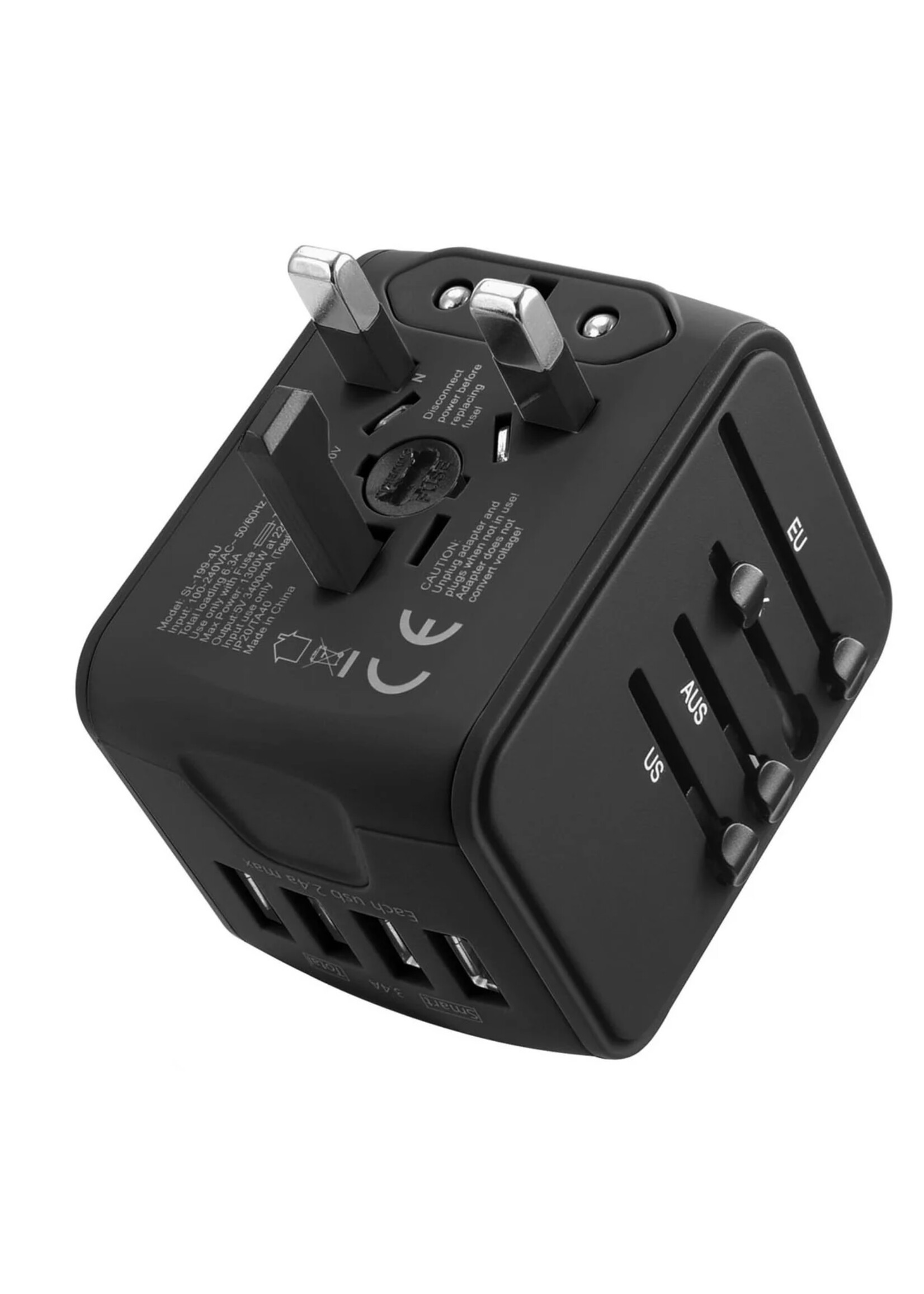 Universele Reislader Adapter Internationale Stopcontact Connector Adapter Reisstekker met 3.4A 4 USB US/EU/AU/UK Plug