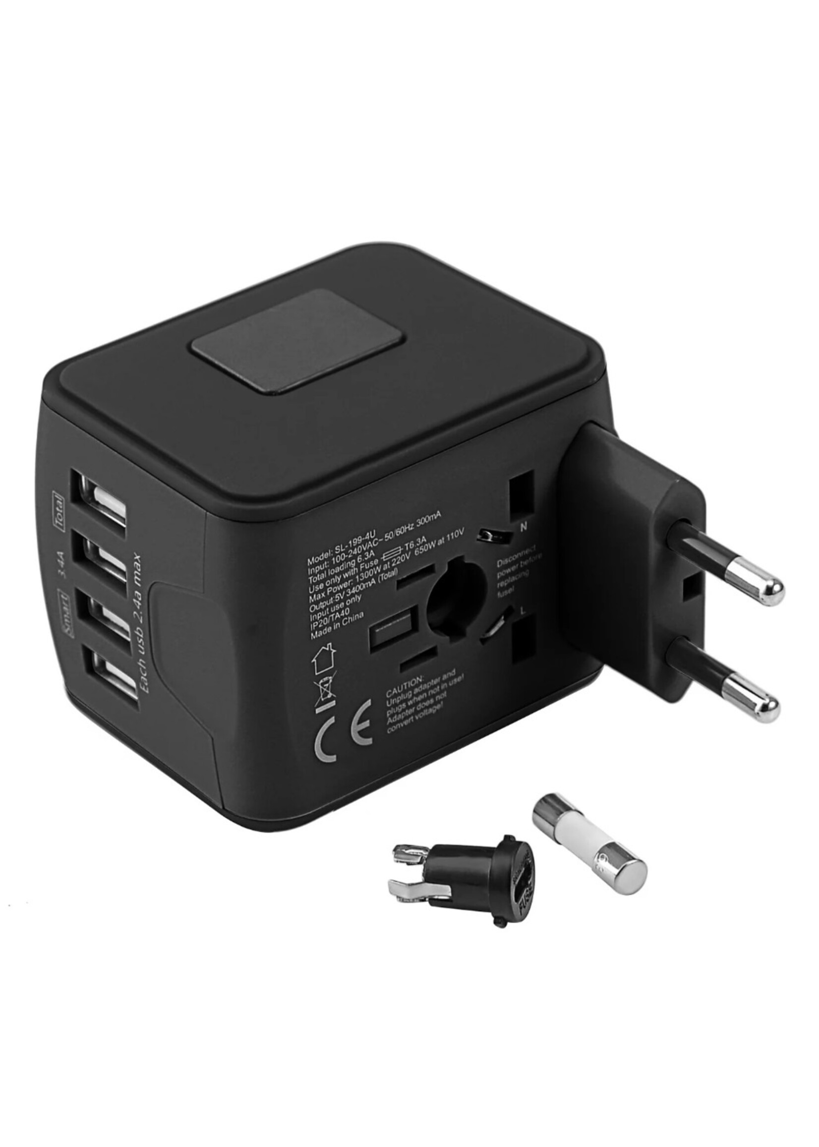 Universele Reislader Adapter Internationale Stopcontact Connector Adapter Reisstekker met 3.4A 4 USB US/EU/AU/UK Plug