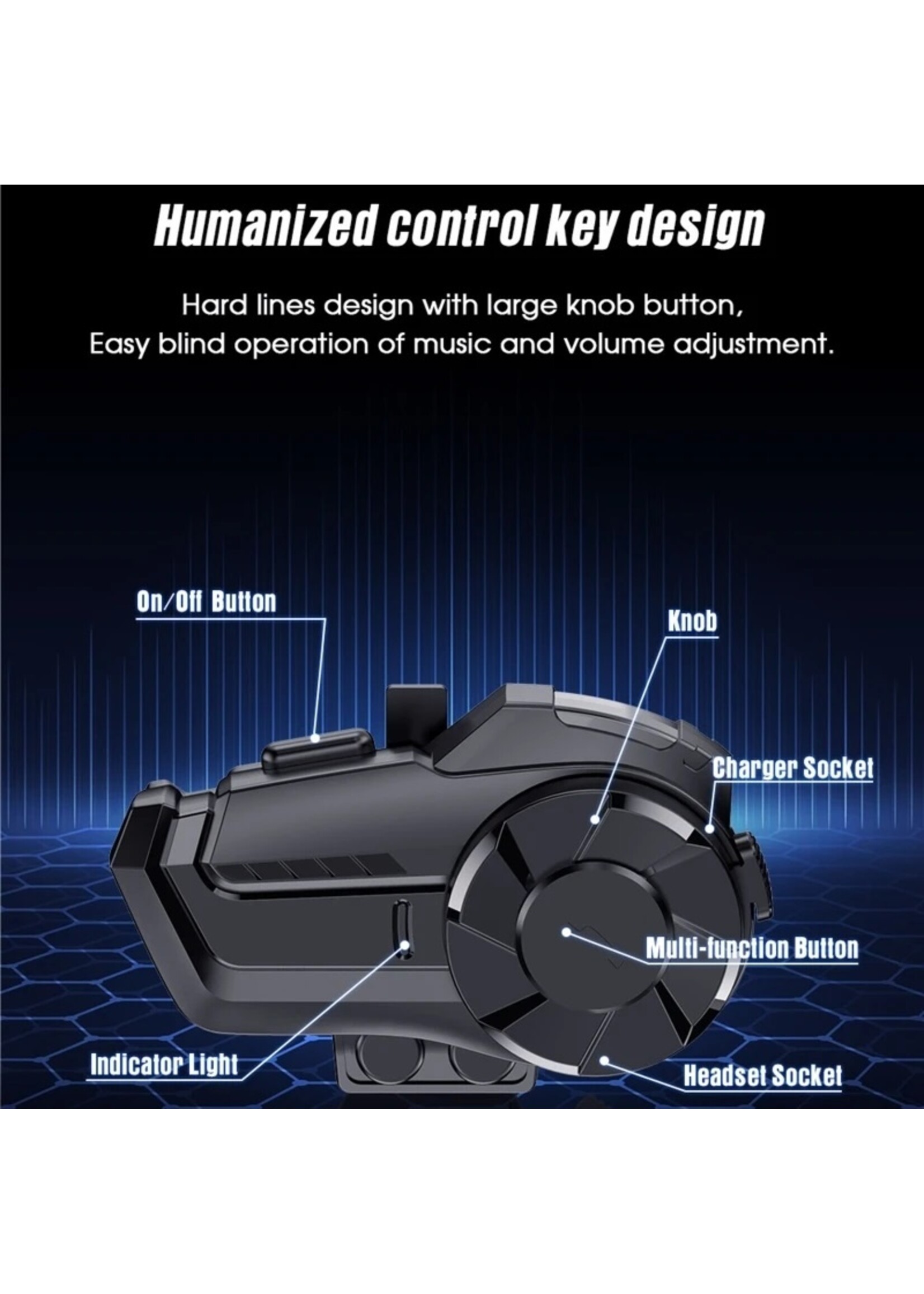 HY-1001 Motor Bluetooth Helm Intercom Headset met 800M BT 5.0 Interphone voor 2 Rijders Waterdichte Intercommunicator