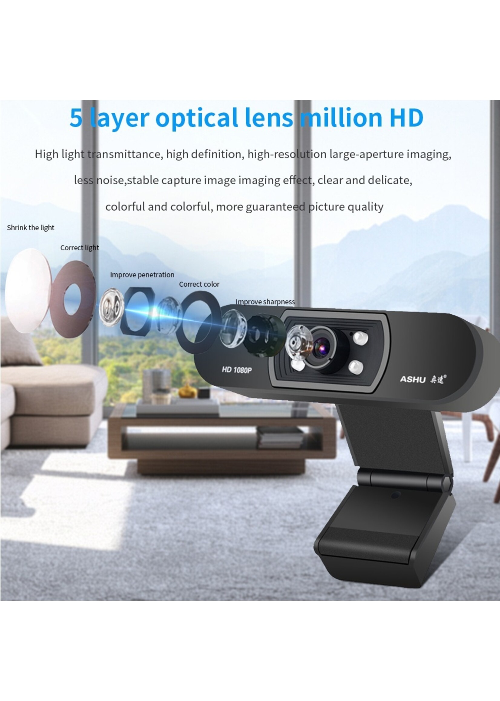 USB webcam H800 HD 1080P camera LED-licht nachtzicht autofocus Ingebouwde digitale microfoon Drive-free met basis