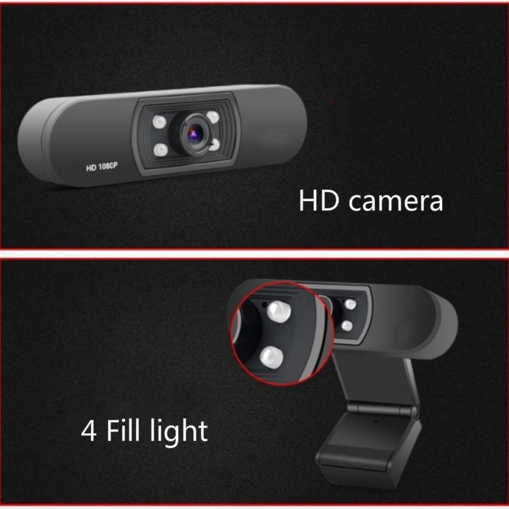 USB webcam H800 HD 1080P camera LED-licht nachtzicht autofocus Ingebouwde digitale microfoon Drive-free met basis