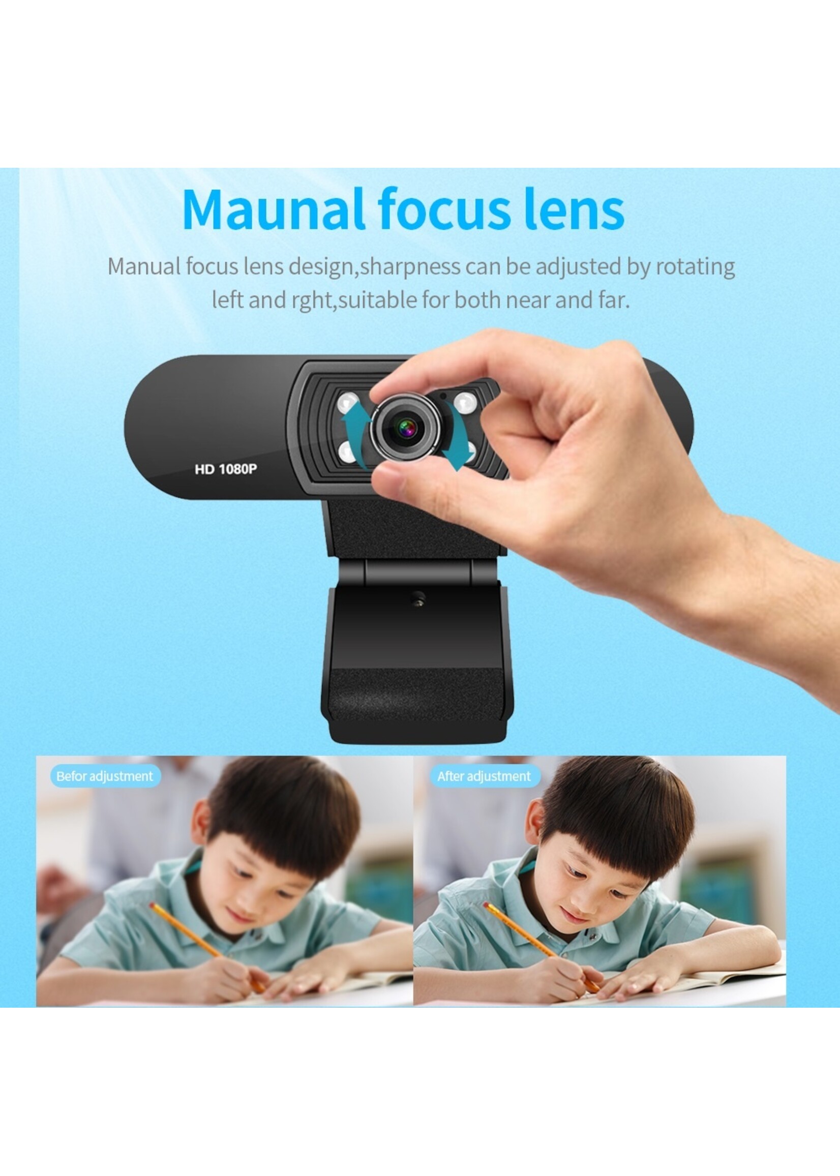 USB webcam H800 HD 1080P camera LED-licht nachtzicht autofocus Ingebouwde digitale microfoon Drive-free met basis