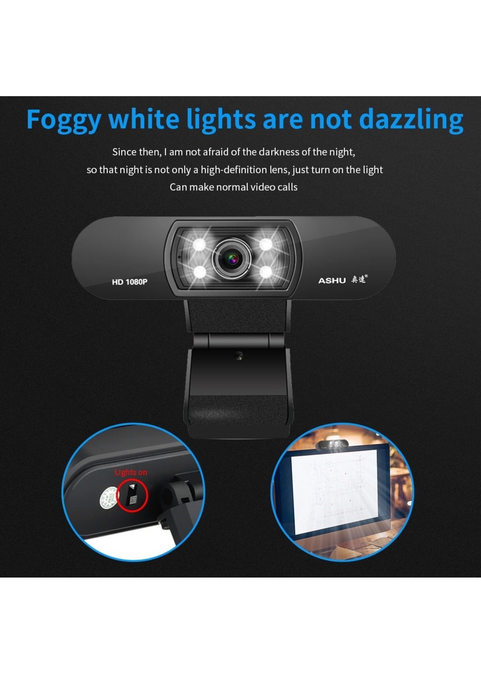 USB webcam H800 HD 1080P camera LED-licht nachtzicht autofocus Ingebouwde digitale microfoon Drive-free met basis