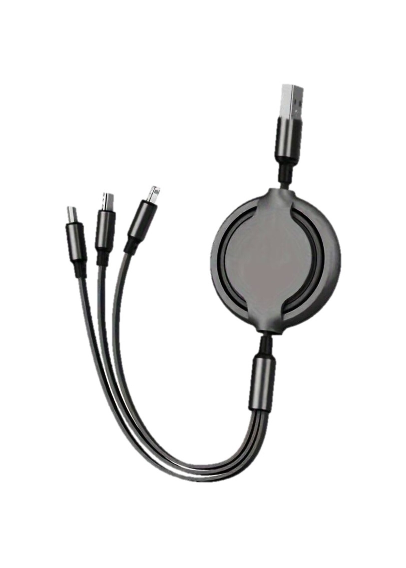 Zwarte Intrekbare oplaadkabel 3 in 1 USB-oplader Snelle draad Oplaadkabels voor autogebruik
