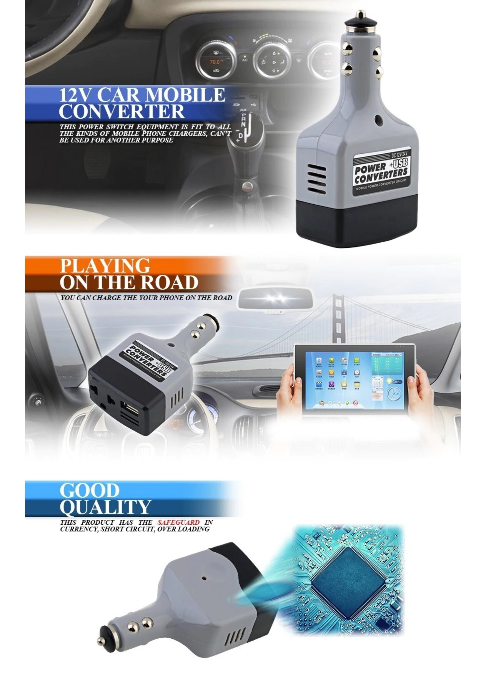 150W 12V DC Naar 220V AC Auto Omvormer Stroomomvormer Adapter Incl. USB Poort