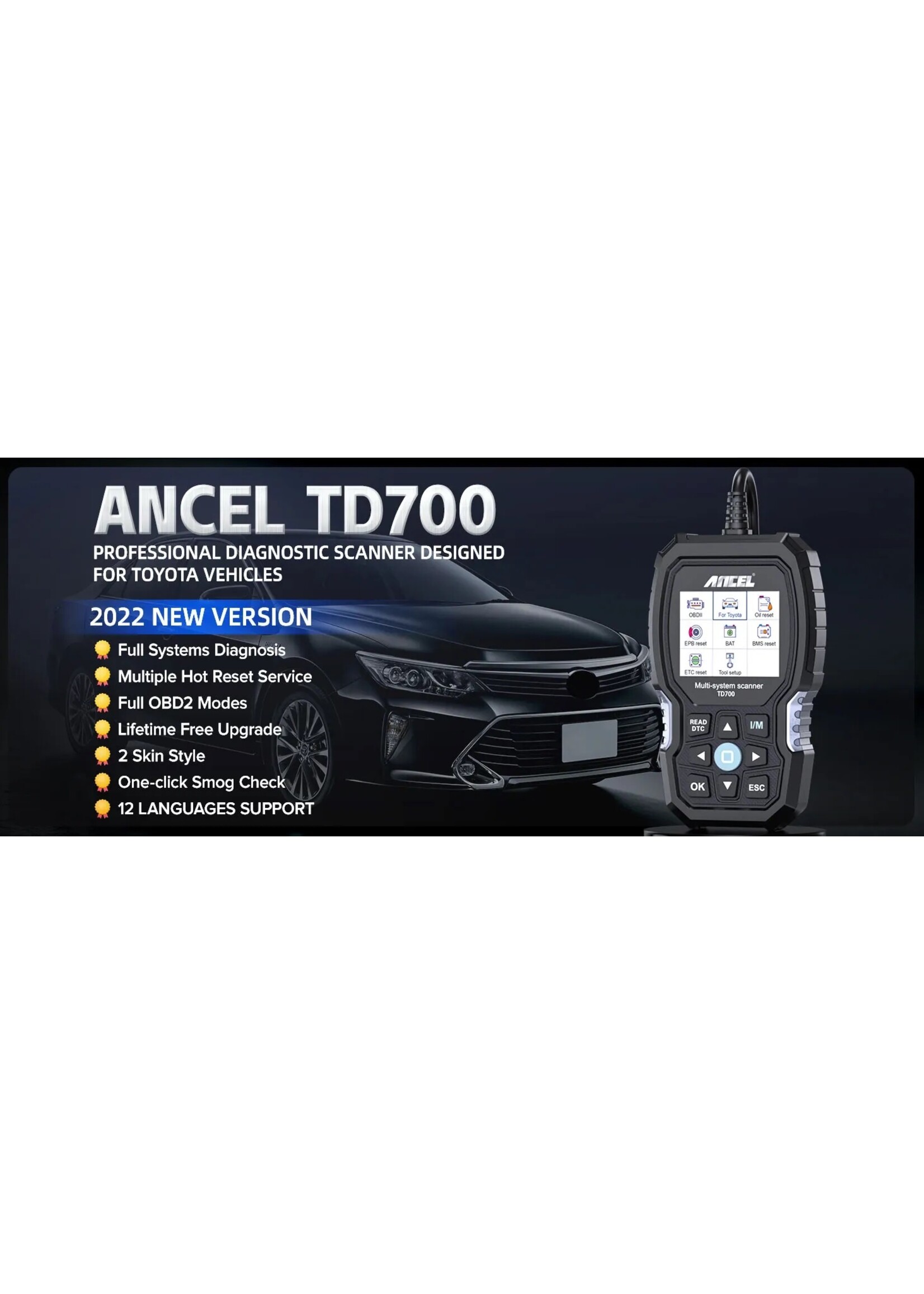 Ancel ANCEL TD700 OBD2 0Scanner voor Toyota, Lexus en Scion. Alle Systeem Transmissie TPMS Opnieuw leren ABS Motor Auto Diagnostische Scan Tool