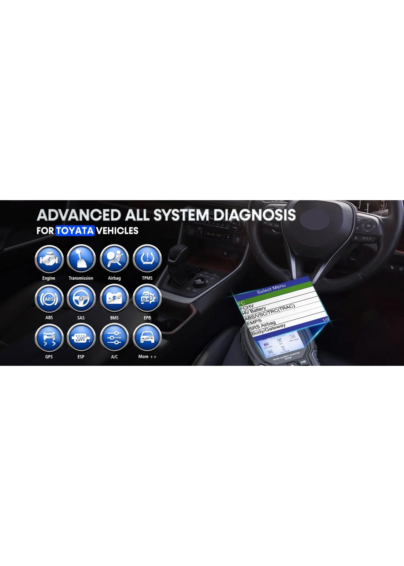 Ancel ANCEL TD700 OBD2 0Scanner voor Toyota, Lexus en Scion. Alle Systeem Transmissie TPMS Opnieuw leren ABS Motor Auto Diagnostische Scan Tool