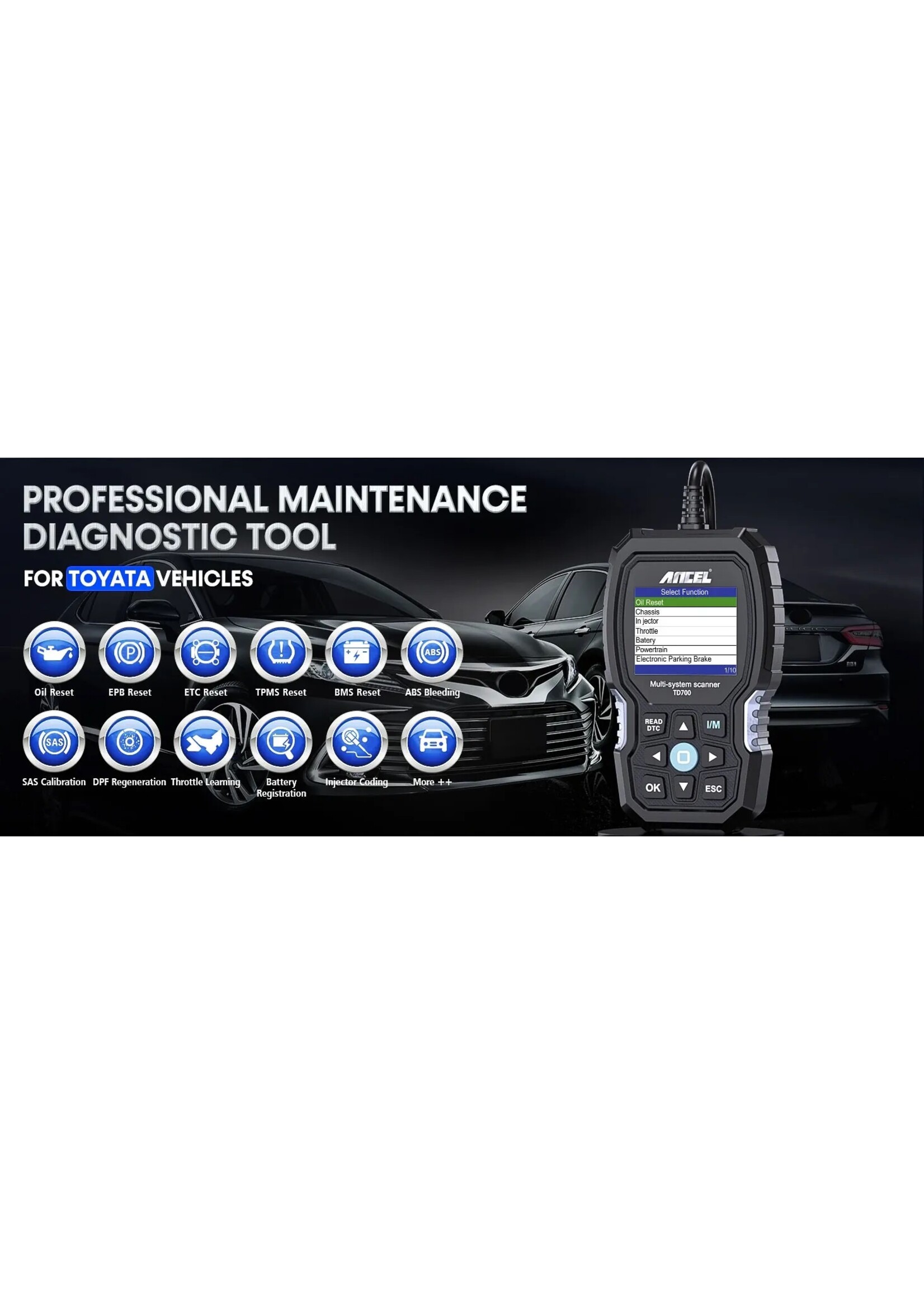 Ancel ANCEL TD700 OBD2 0Scanner voor Toyota, Lexus en Scion. Alle Systeem Transmissie TPMS Opnieuw leren ABS Motor Auto Diagnostische Scan Tool