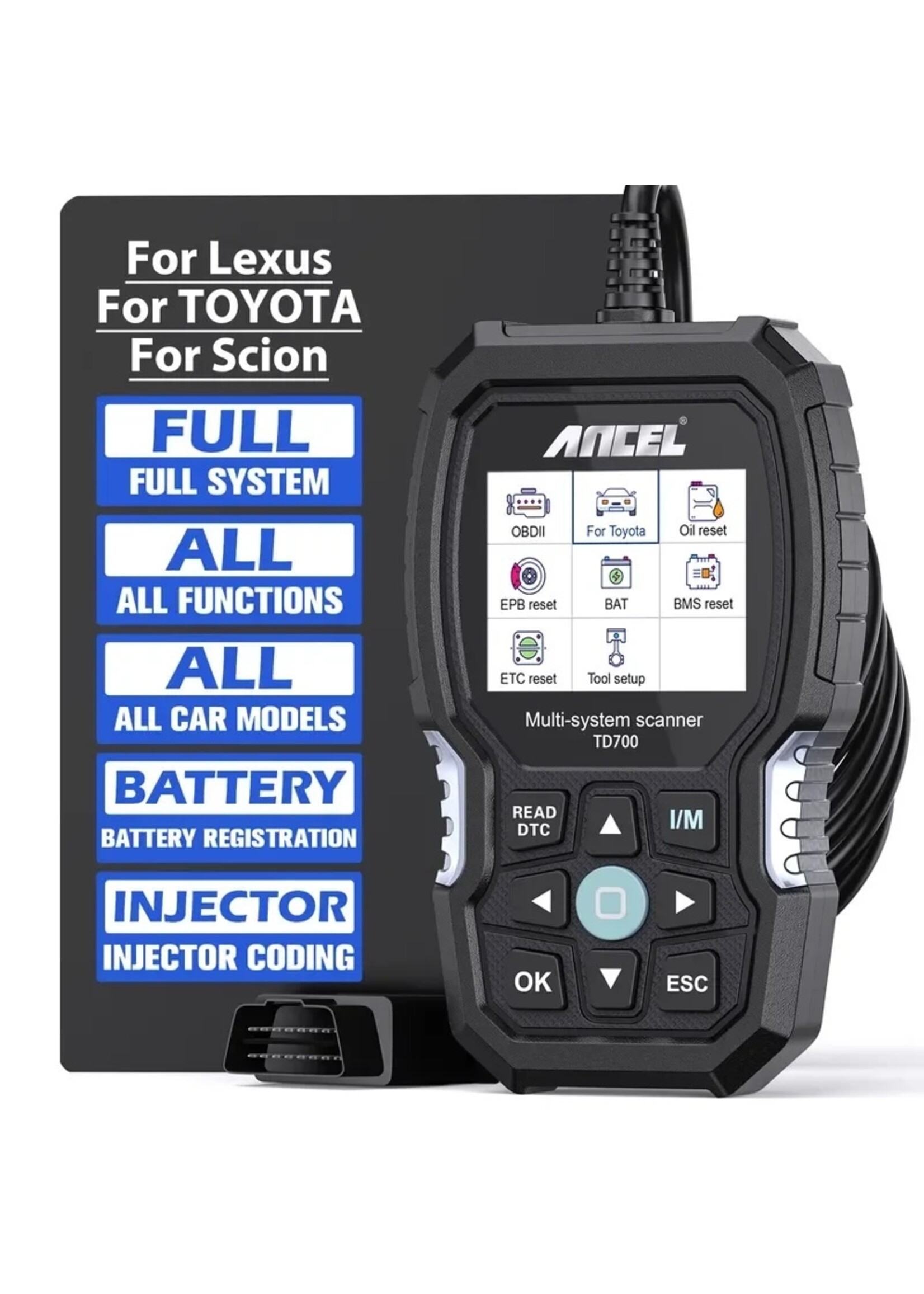 Ancel ANCEL TD700 OBD2 0Scanner voor Toyota, Lexus en Scion. Alle Systeem Transmissie TPMS Opnieuw leren ABS Motor Auto Diagnostische Scan Tool