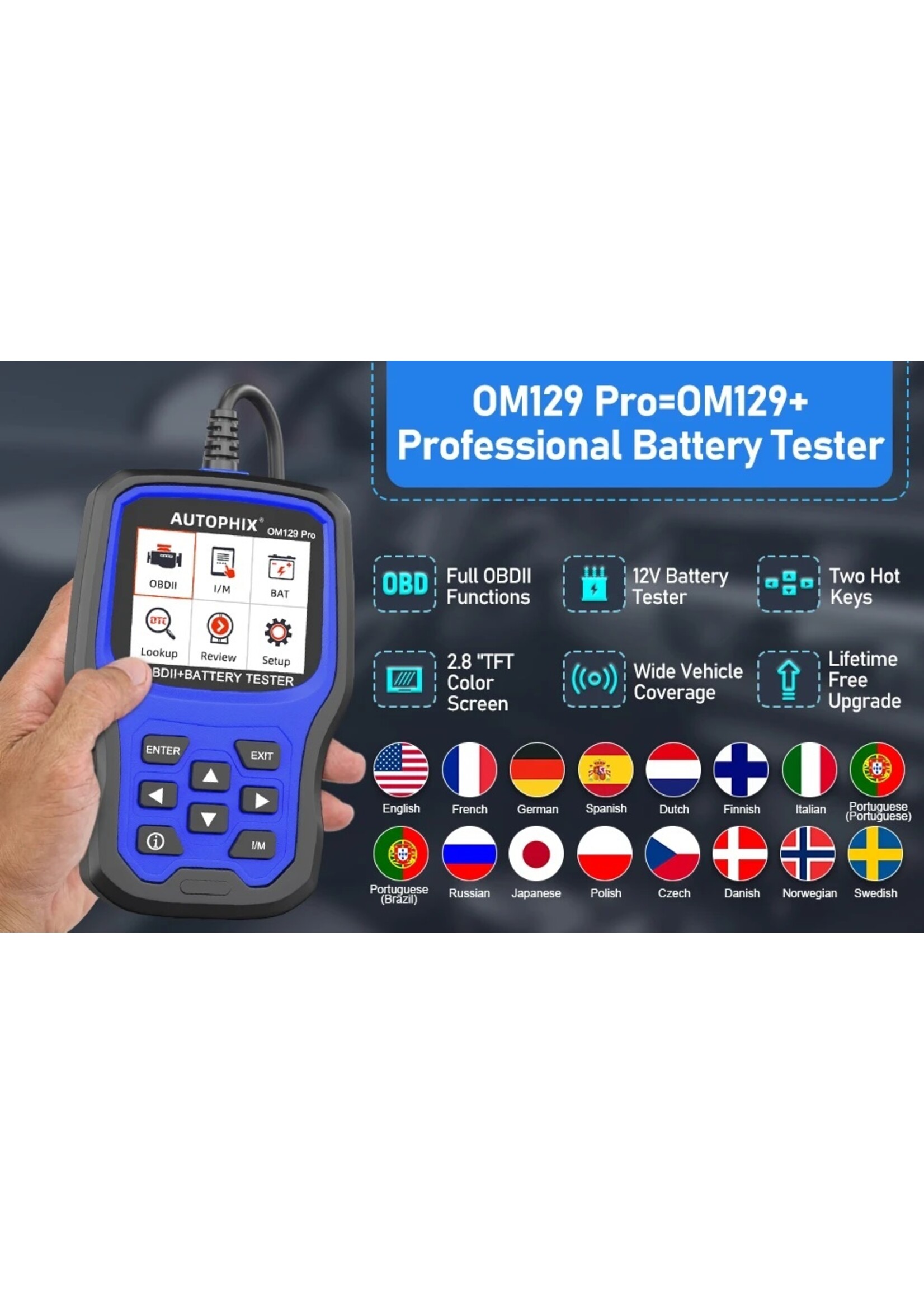 Autophix AUTOPHIX OM129 Pro 2 In1 OBD2 Scanner Batterij Tester
