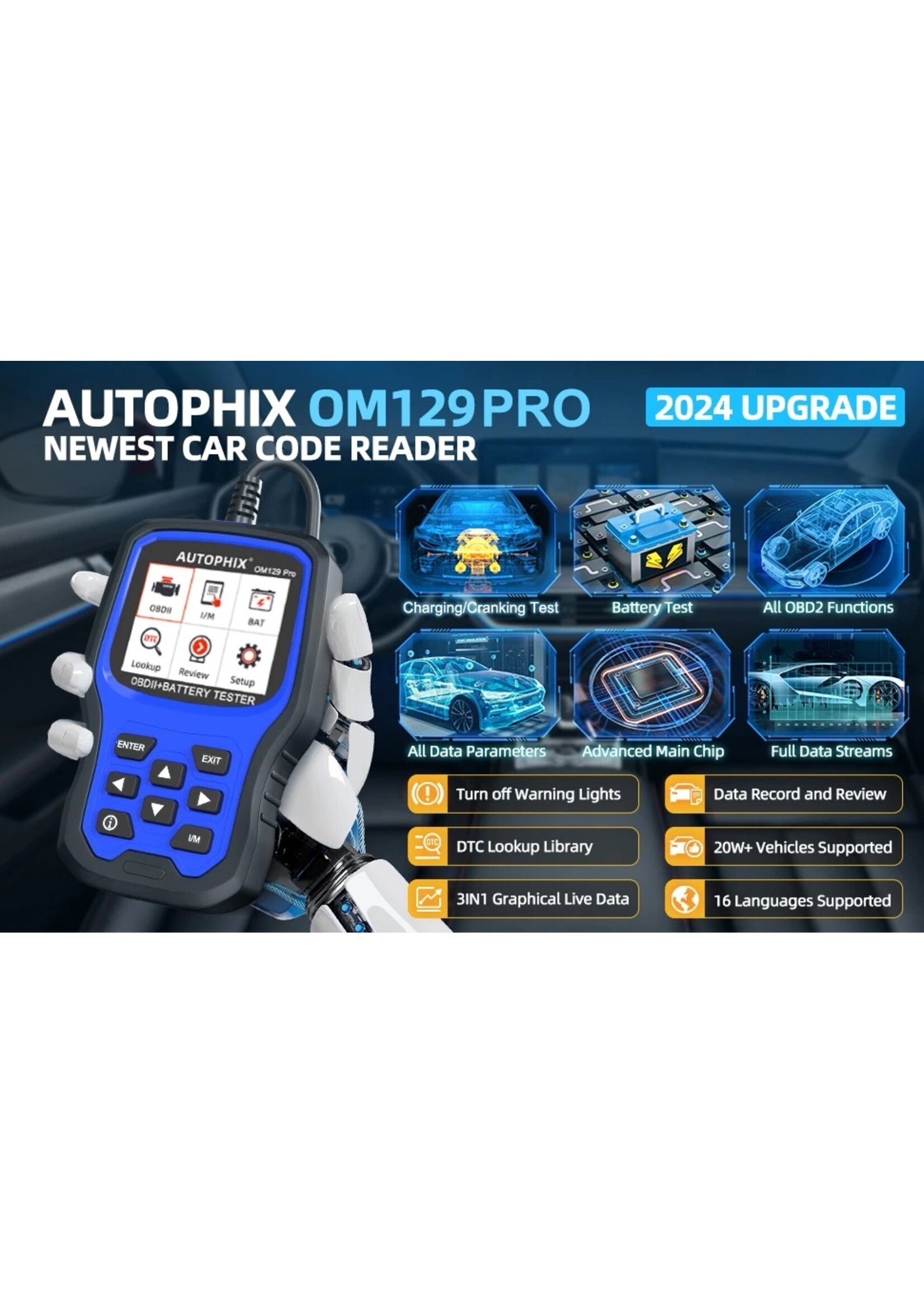 Autophix AUTOPHIX OM129 Pro 2 In1 OBD2 Scanner Batterij Tester