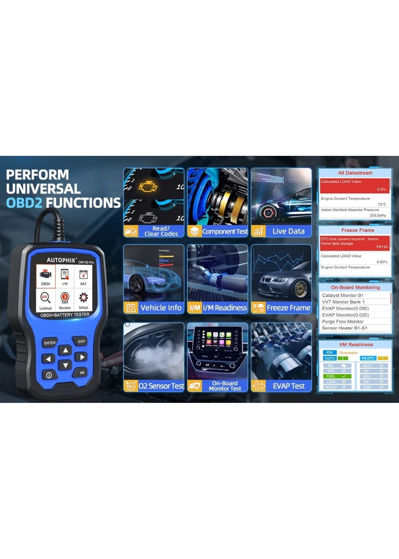 Autophix AUTOPHIX OM129 Pro 2 In1 OBD2 Scanner Batterij Tester