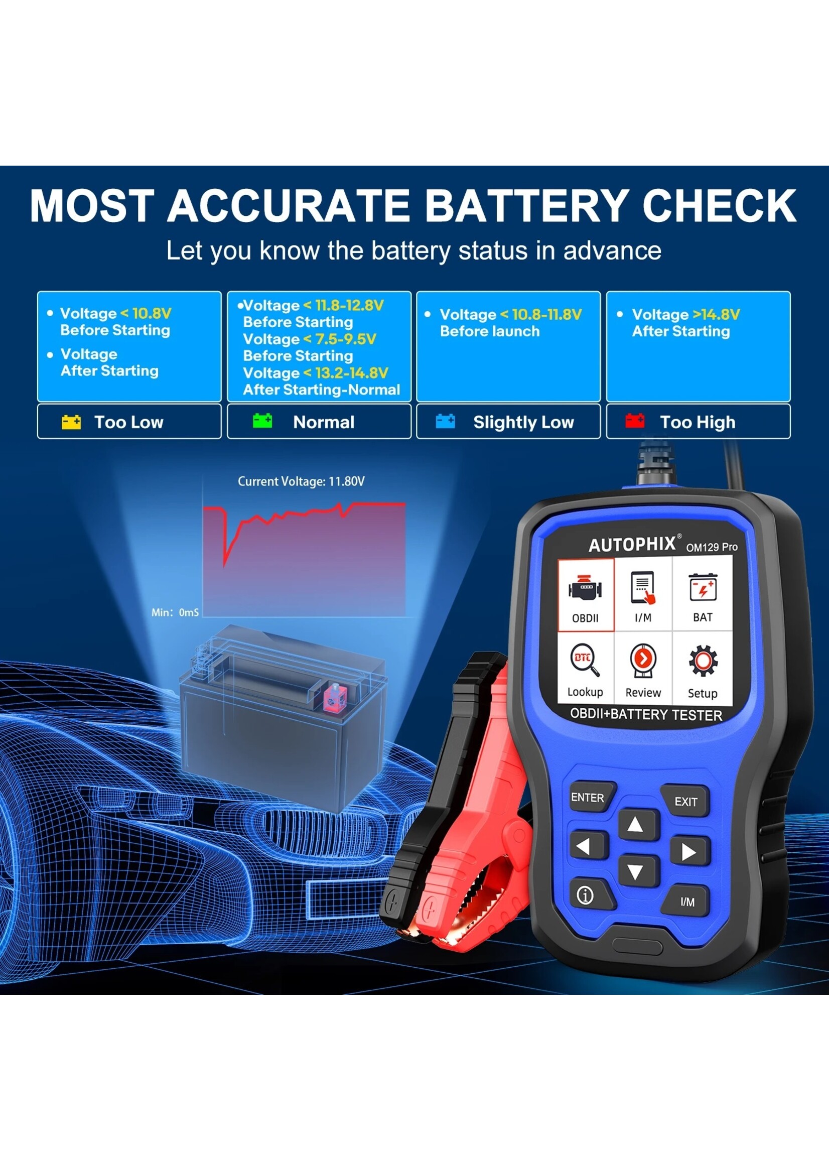 Autophix AUTOPHIX OM129 Pro 2 In1 OBD2 Scanner Batterij Tester