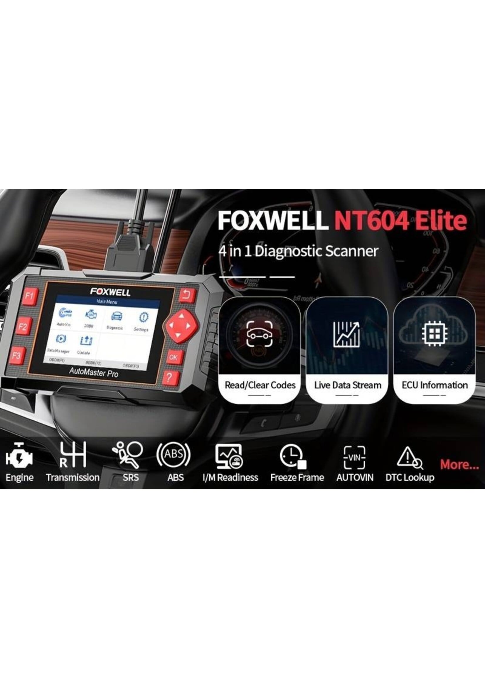 Foxwell FOXWELL NT604 Elite OBD2-scanner ABS SRS-transmissie, Motorcodelezer Controleren, Diagnostische Scantool Met SRS-airbagscanner