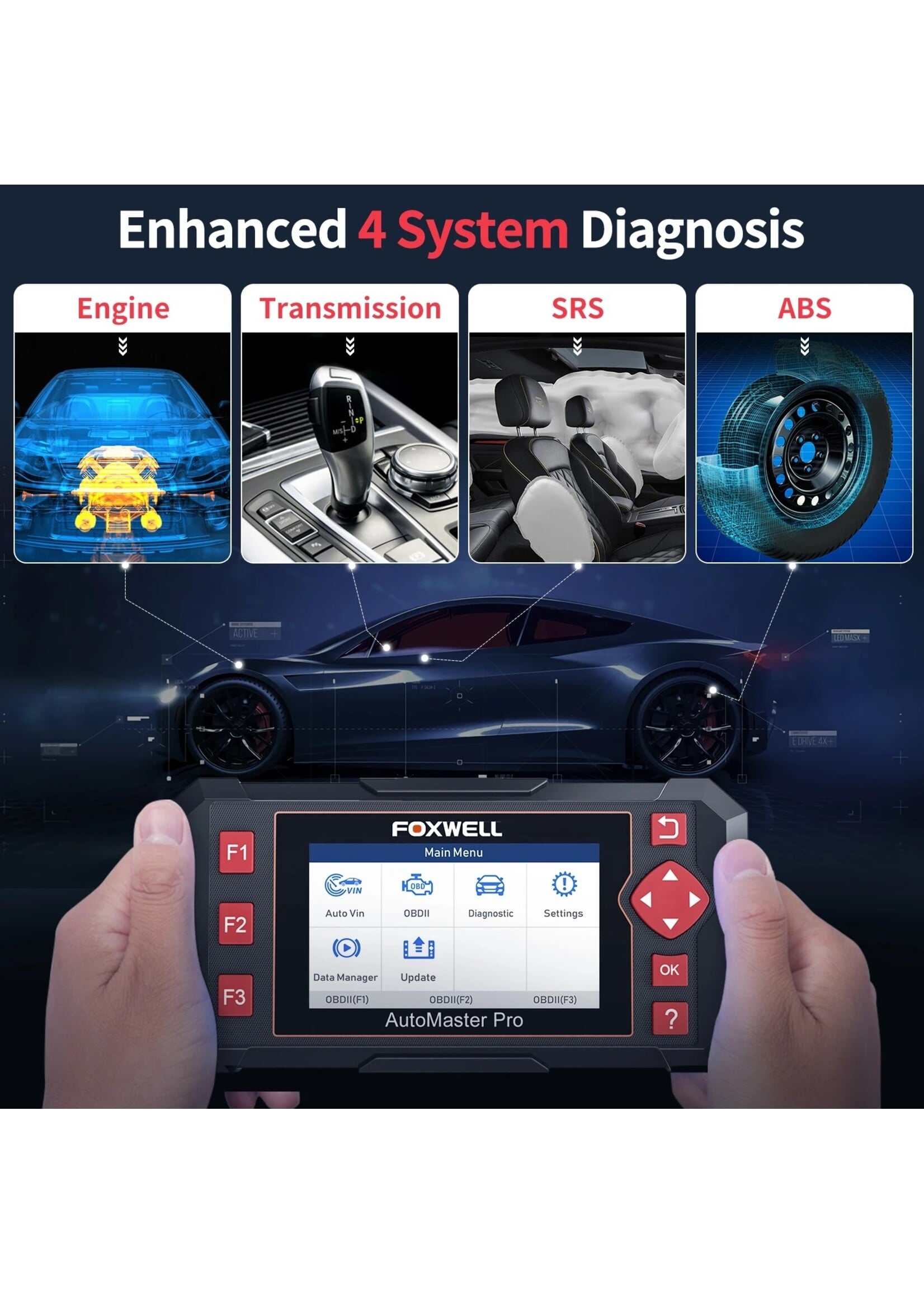 Foxwell FOXWELL NT604 Elite OBD2-scanner ABS SRS-transmissie, Motorcodelezer Controleren, Diagnostische Scantool Met SRS-airbagscanner